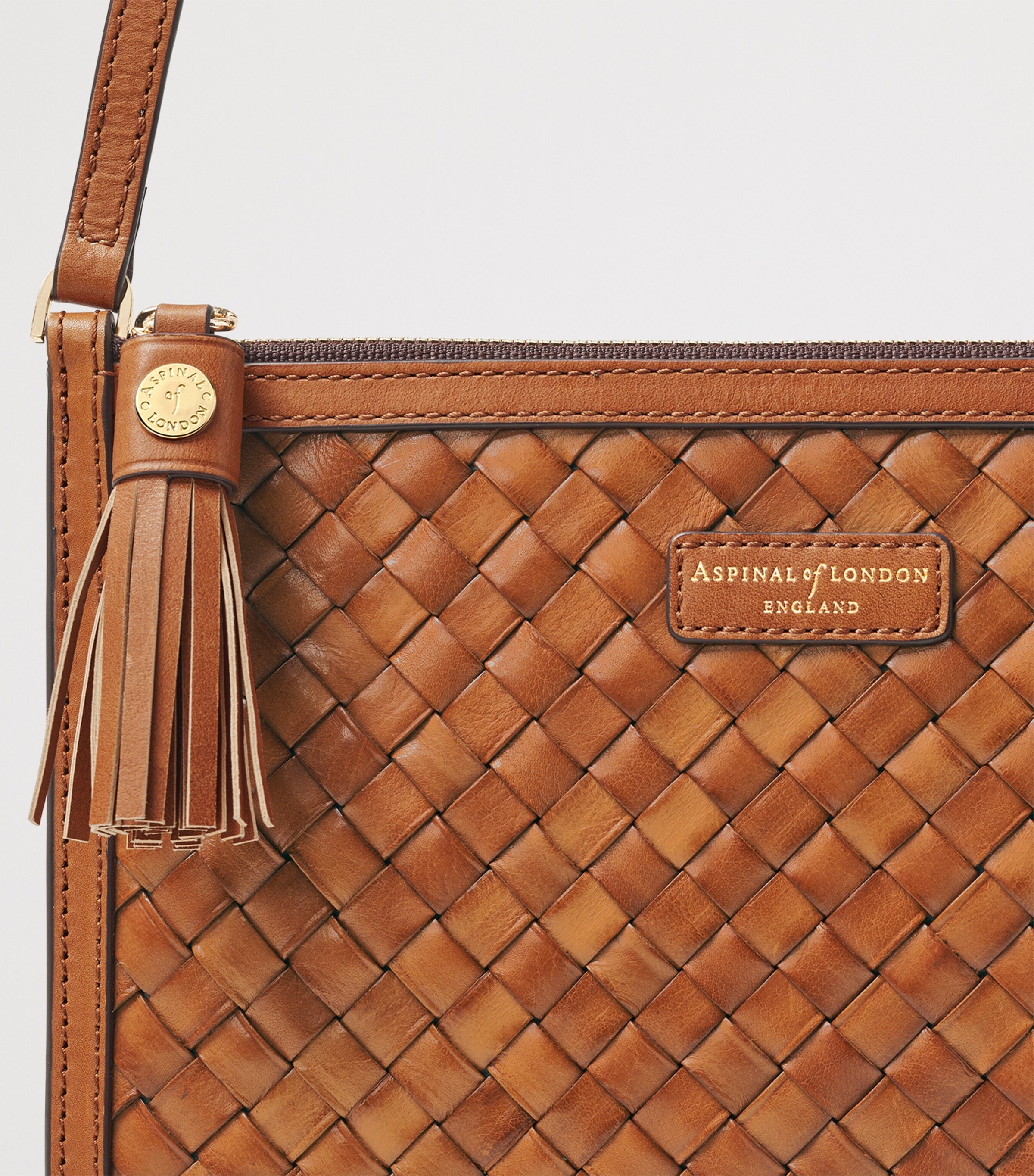 Aspinal Of London Leather Woven Island Cross-Body Bag Tan Image 4