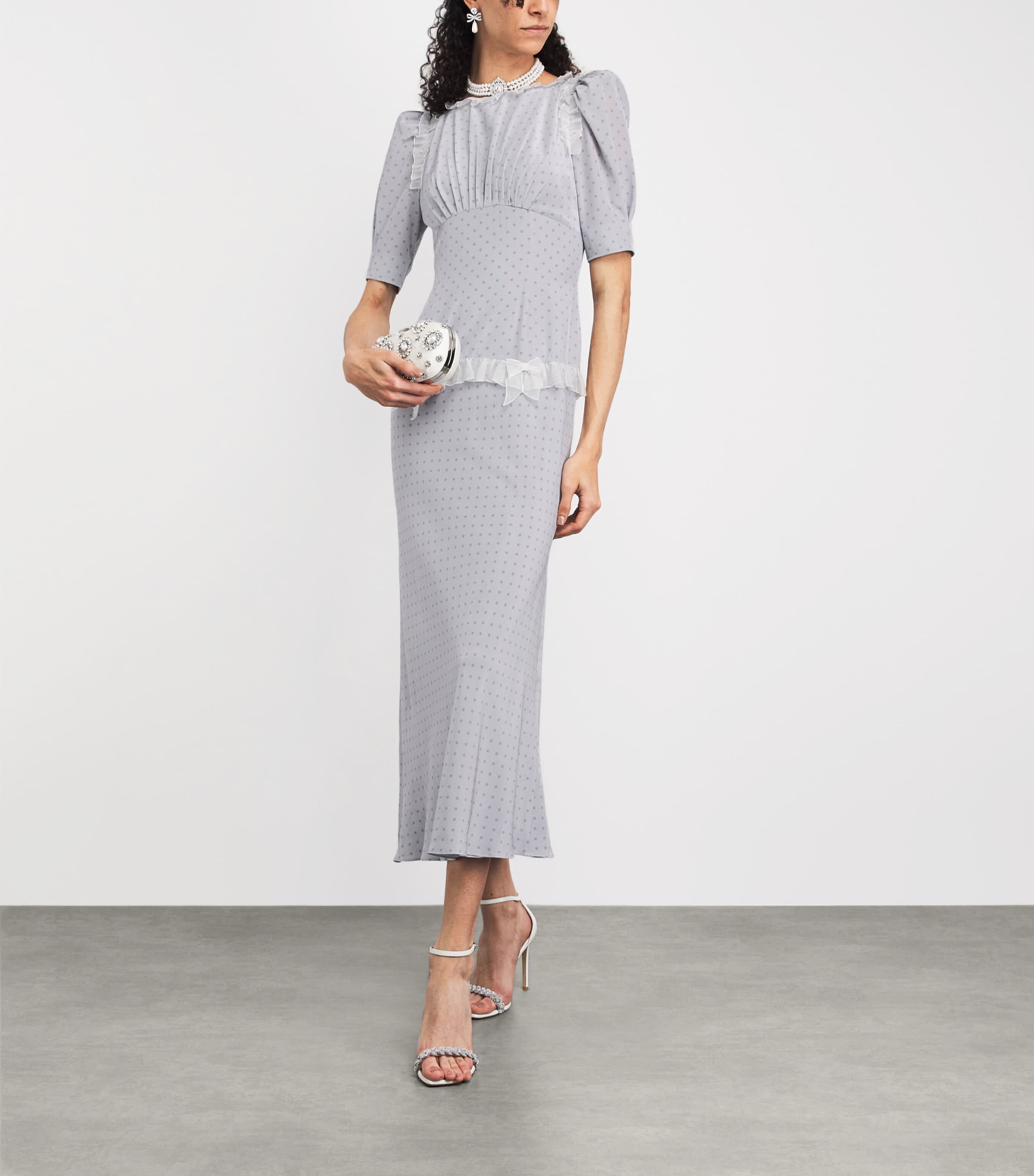 Alessandra Rich Womens Silk Polka-Dot Maxi Dress Grey Grey Image 2