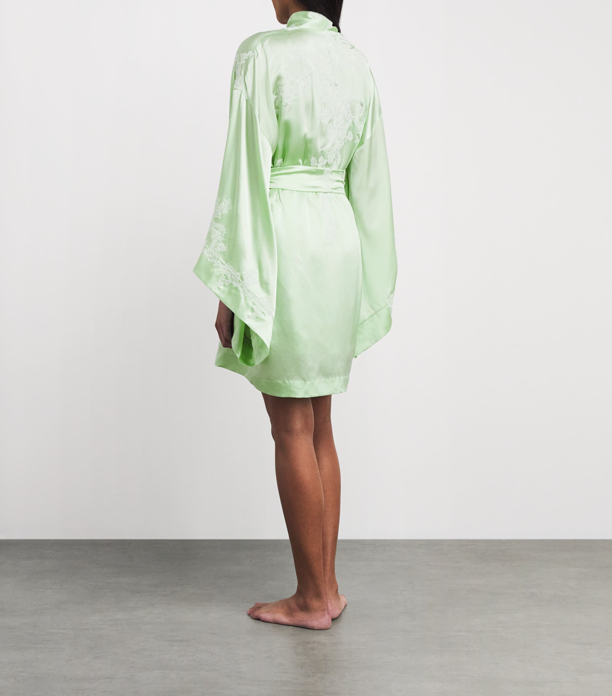 TORLOWEI Womens Silk Lace Short Robe Peppermint/white Image 3