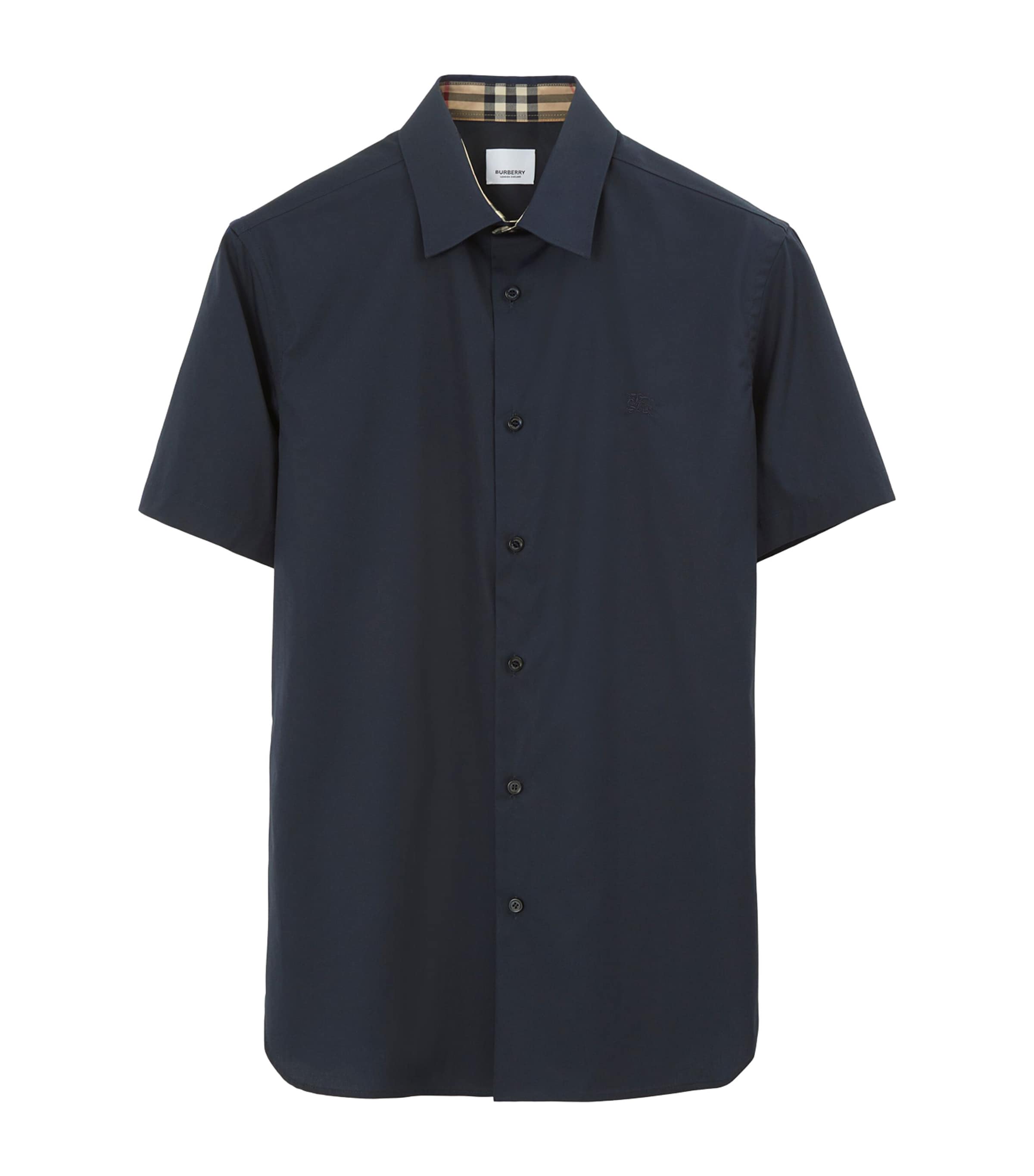 Burberry Stretch-cotton Ekd-embroidered Slim Shirt In Blue