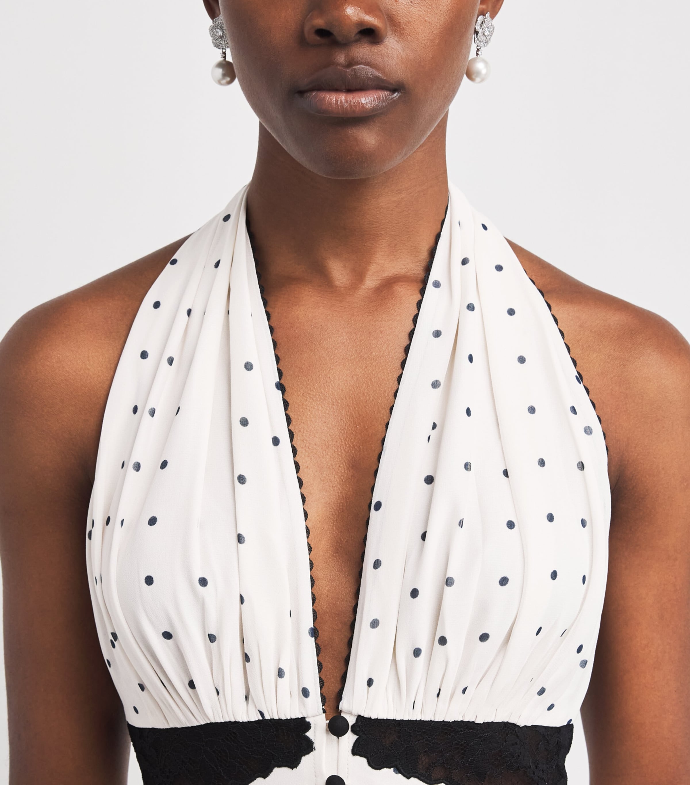 Self-Portrait Womens Polka-Dot Halterneck Midi Dress White Image 3