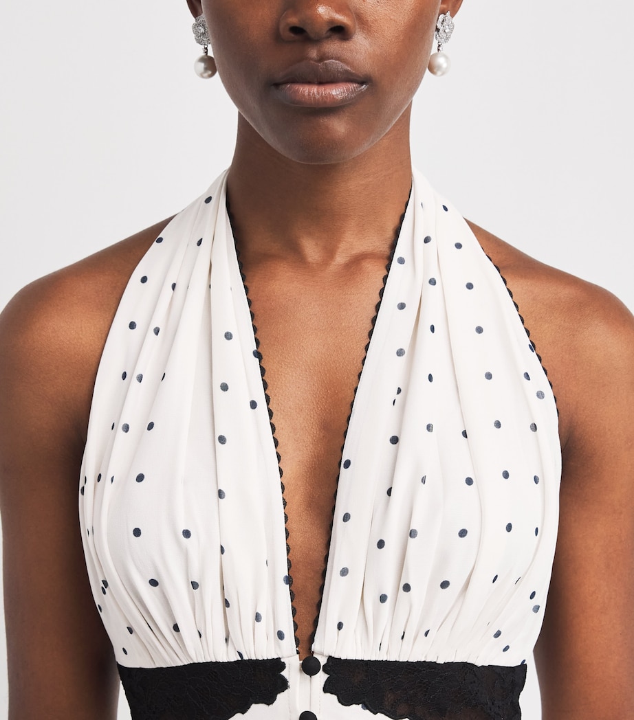 Self-Portrait Womens Polka-Dot Halterneck Midi Dress White Image 3