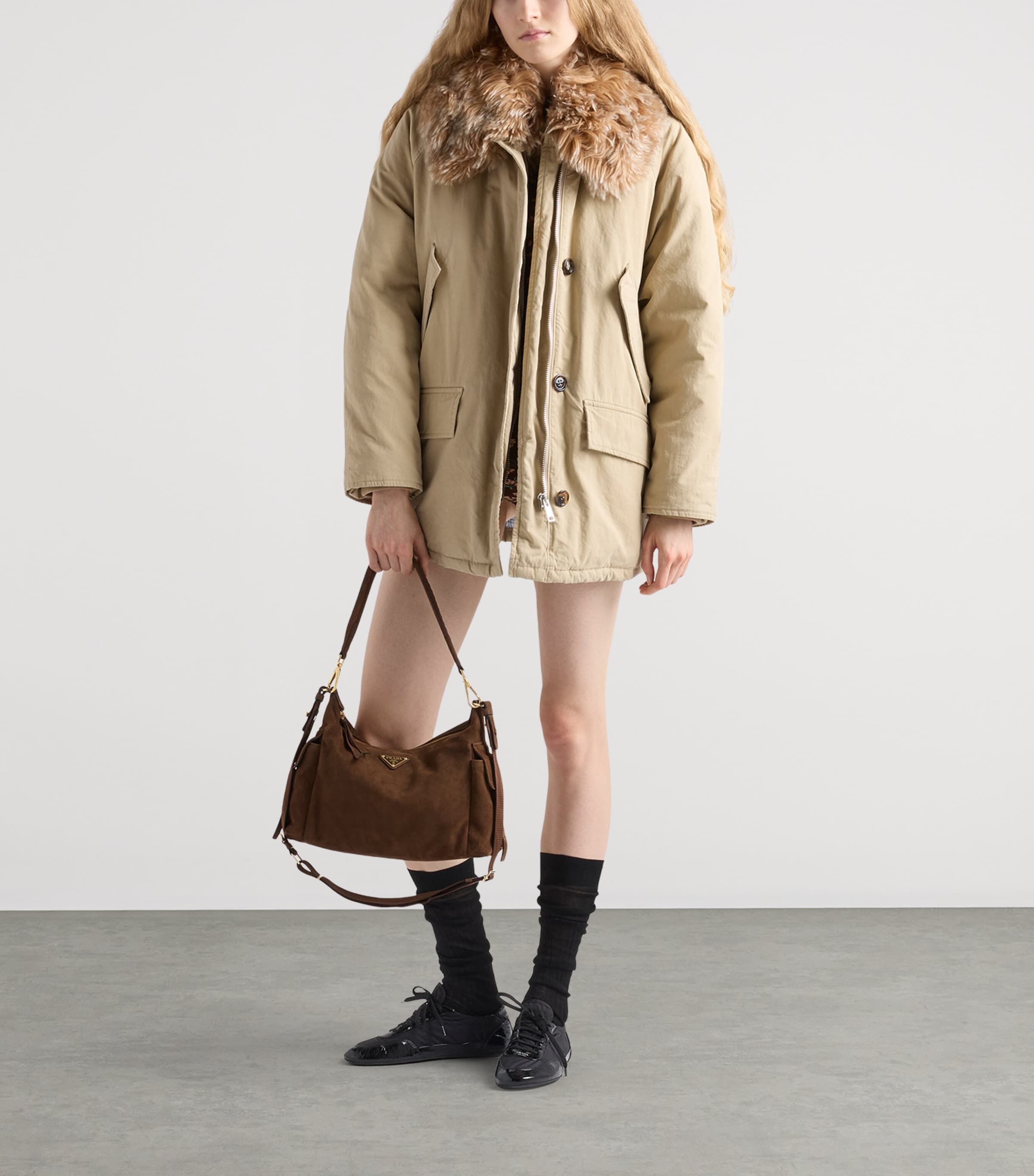 Prada Large Suede Explore Shoulder Bag Brown Image 3