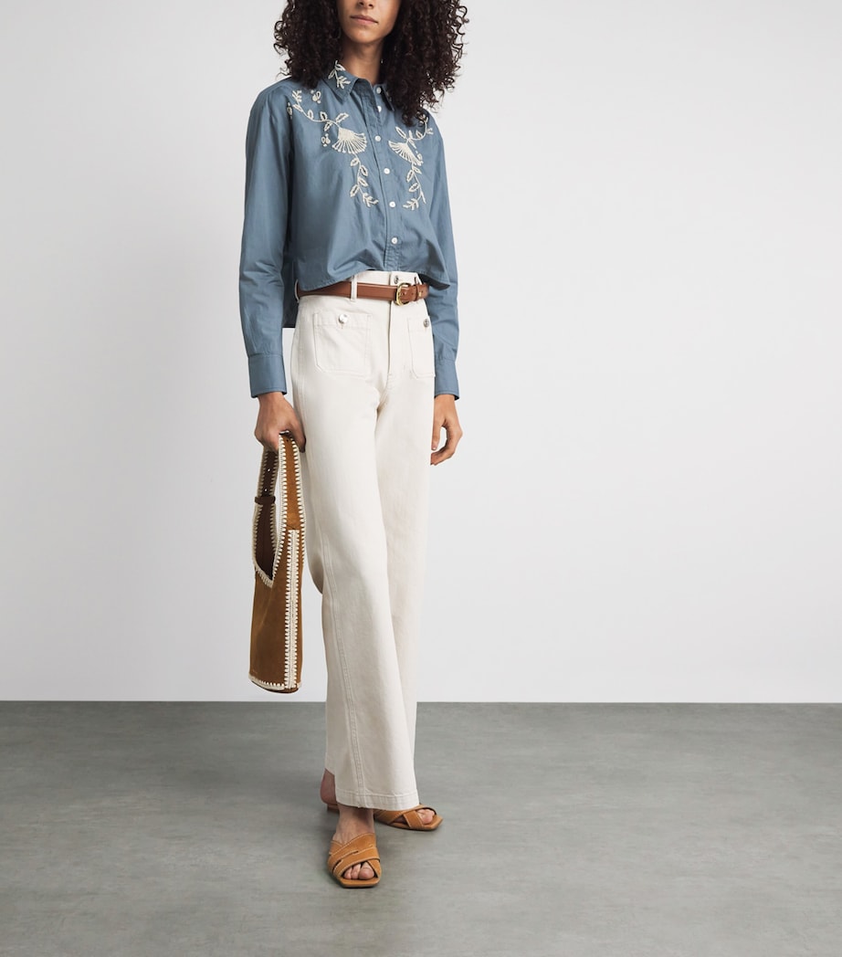Veronica Beard Womens Beaded Aderes Shirt Blue Steel Image 2