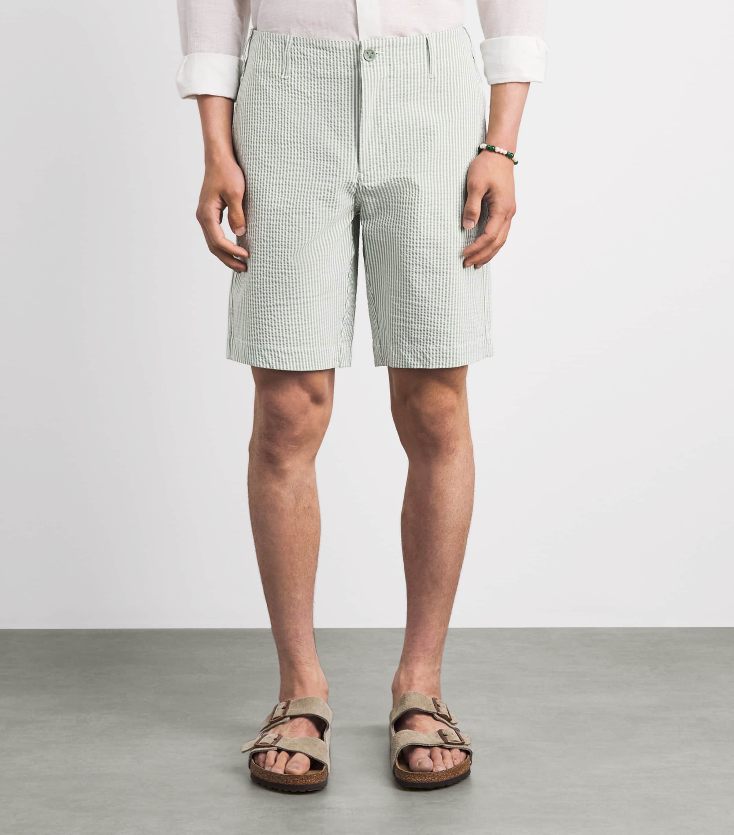 Vilebrequin Mens Seersucker Stripe Bermuda Shorts Kaki Image 4
