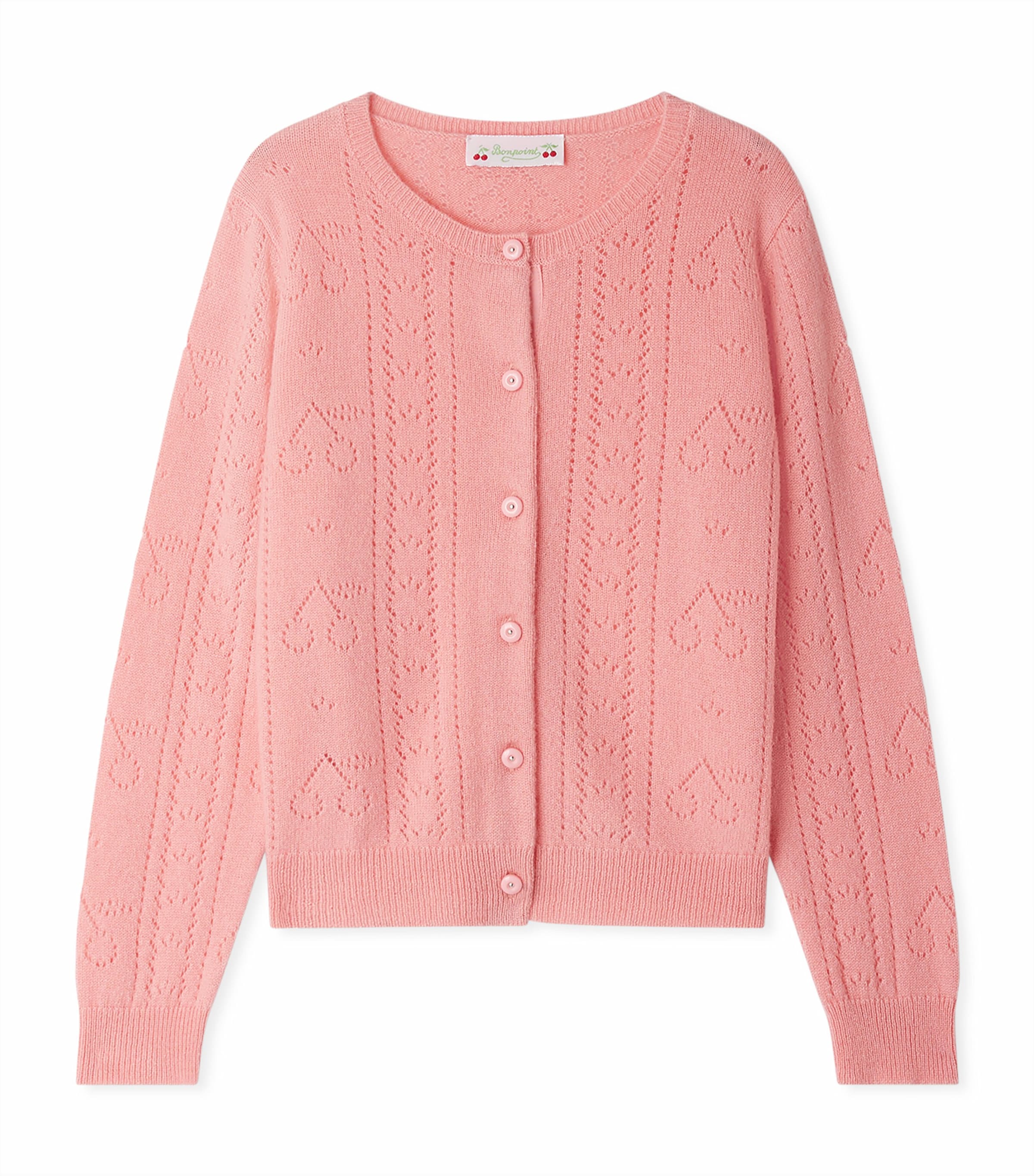 Bonpoint Heart-pattern Cable-knit Cardigan In Pink