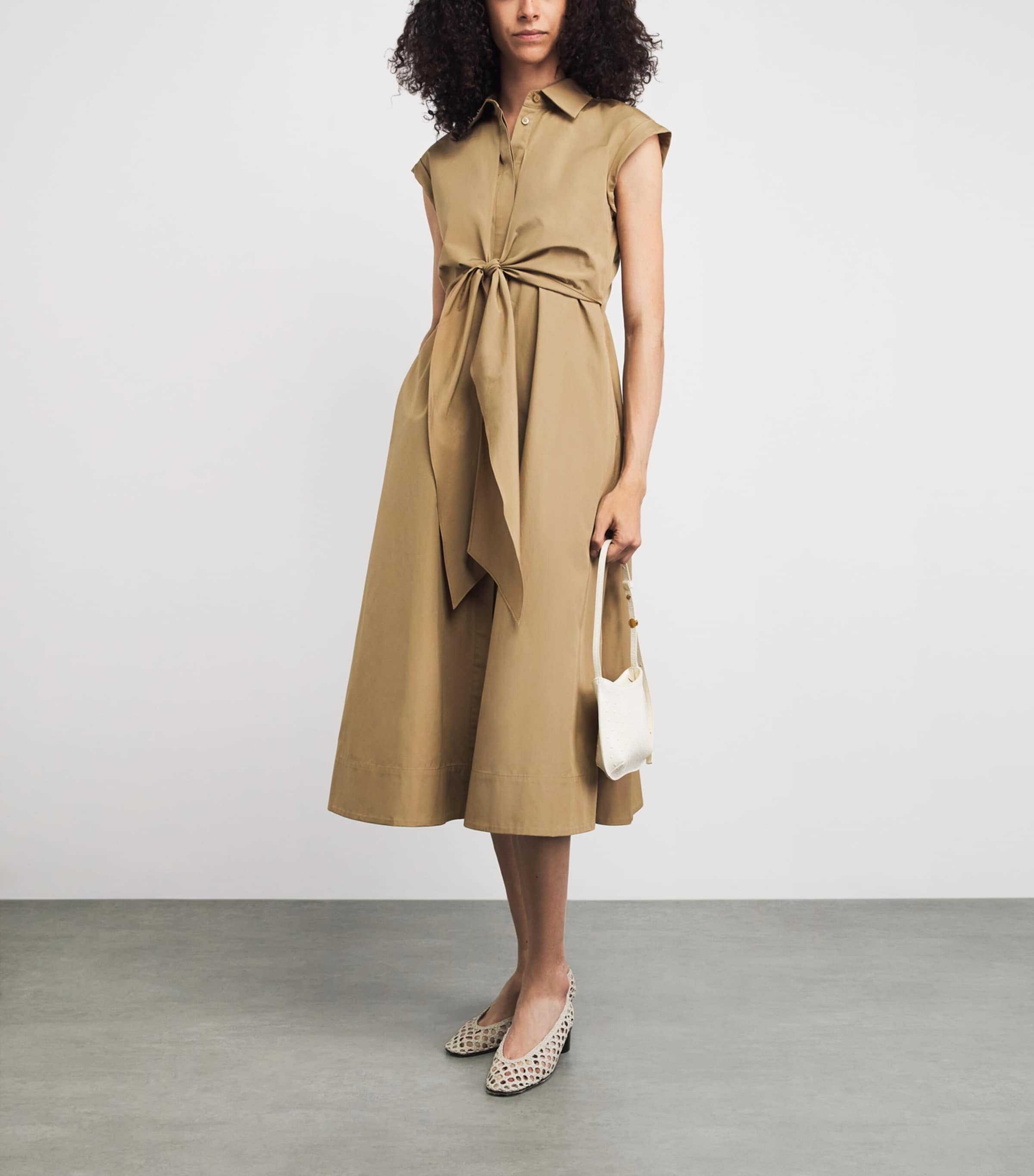 Lafayette 148 Womens Cotton Tie-Front Midi Shirt Dress Cadkh Cadet Khaki Image 2
