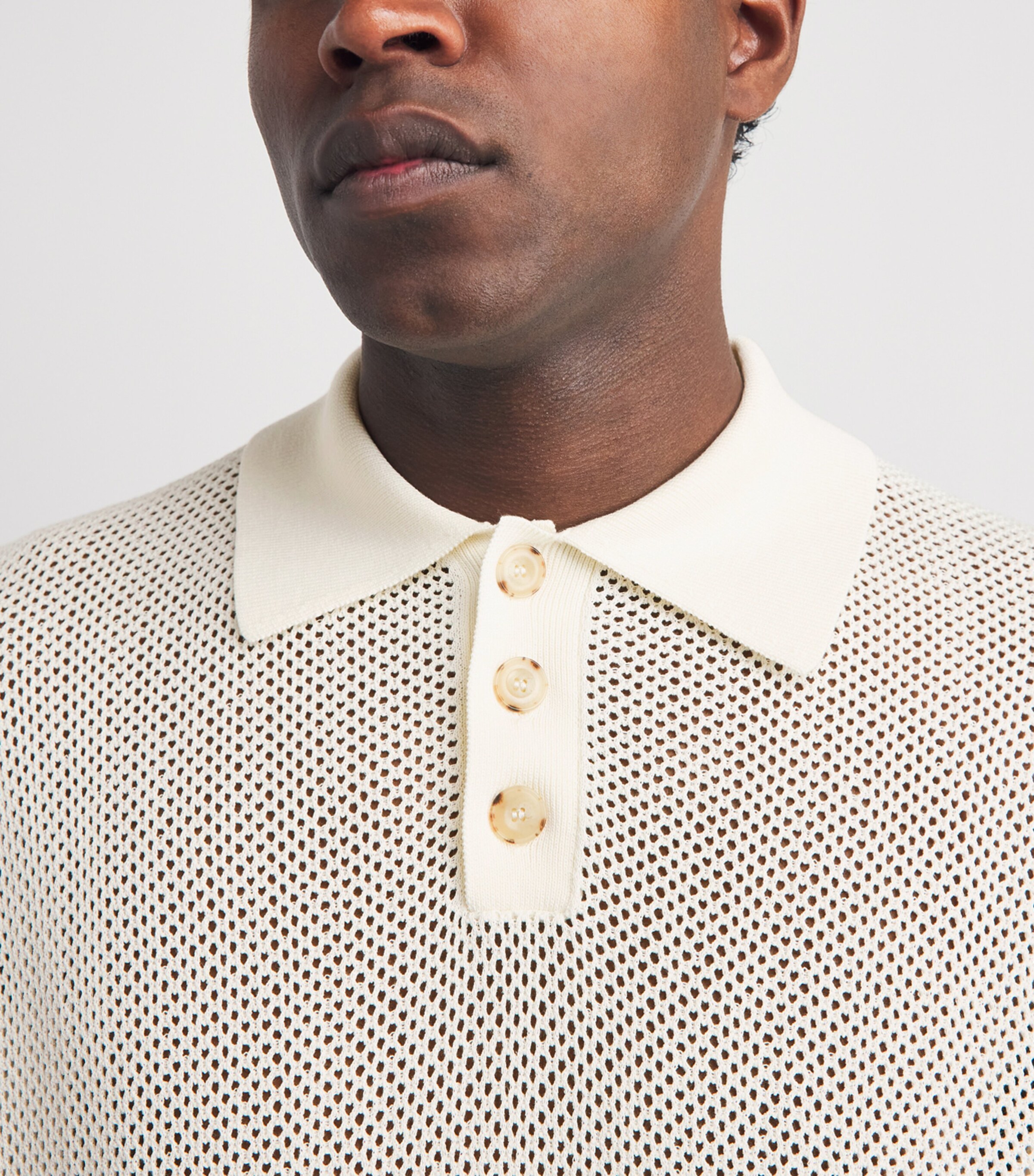 COMMAS Mens Open-Weave Polo Shirt Beige Image 3
