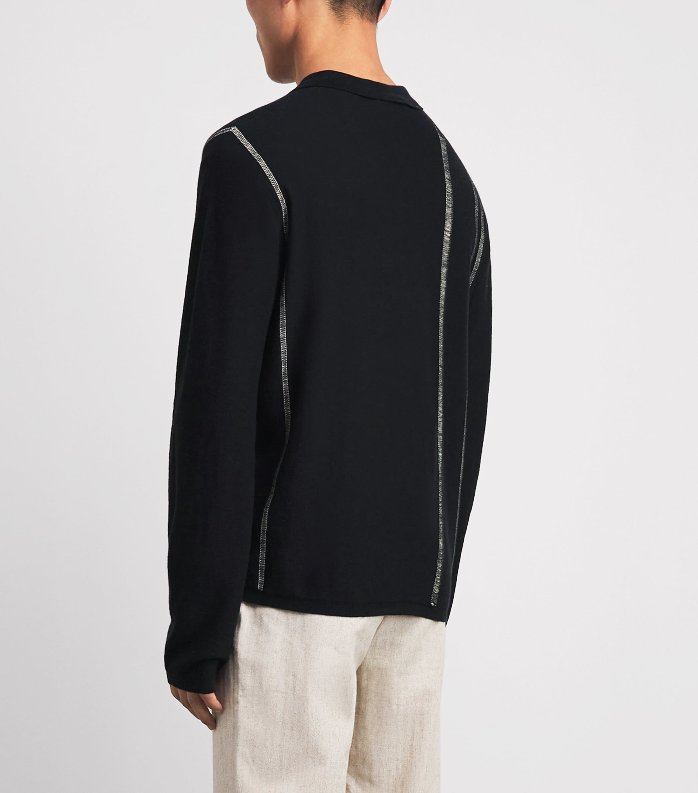 COMMAS Mens Cotton-Cashmere Stripe Cardigan Black Image 5