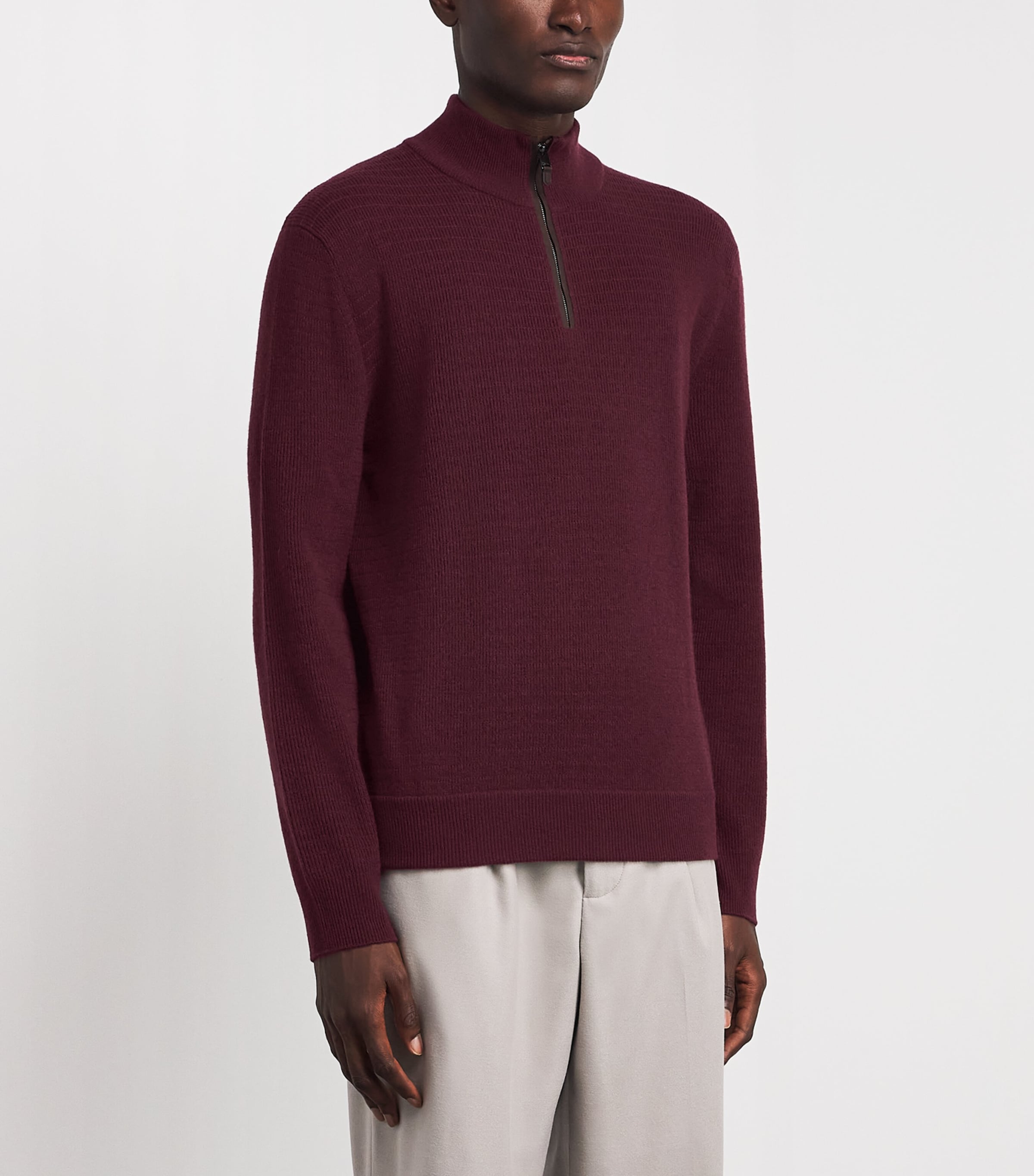 Canali Mens Virgin Wool-Cashmere Quarter-Zip Sweater Red Image 4