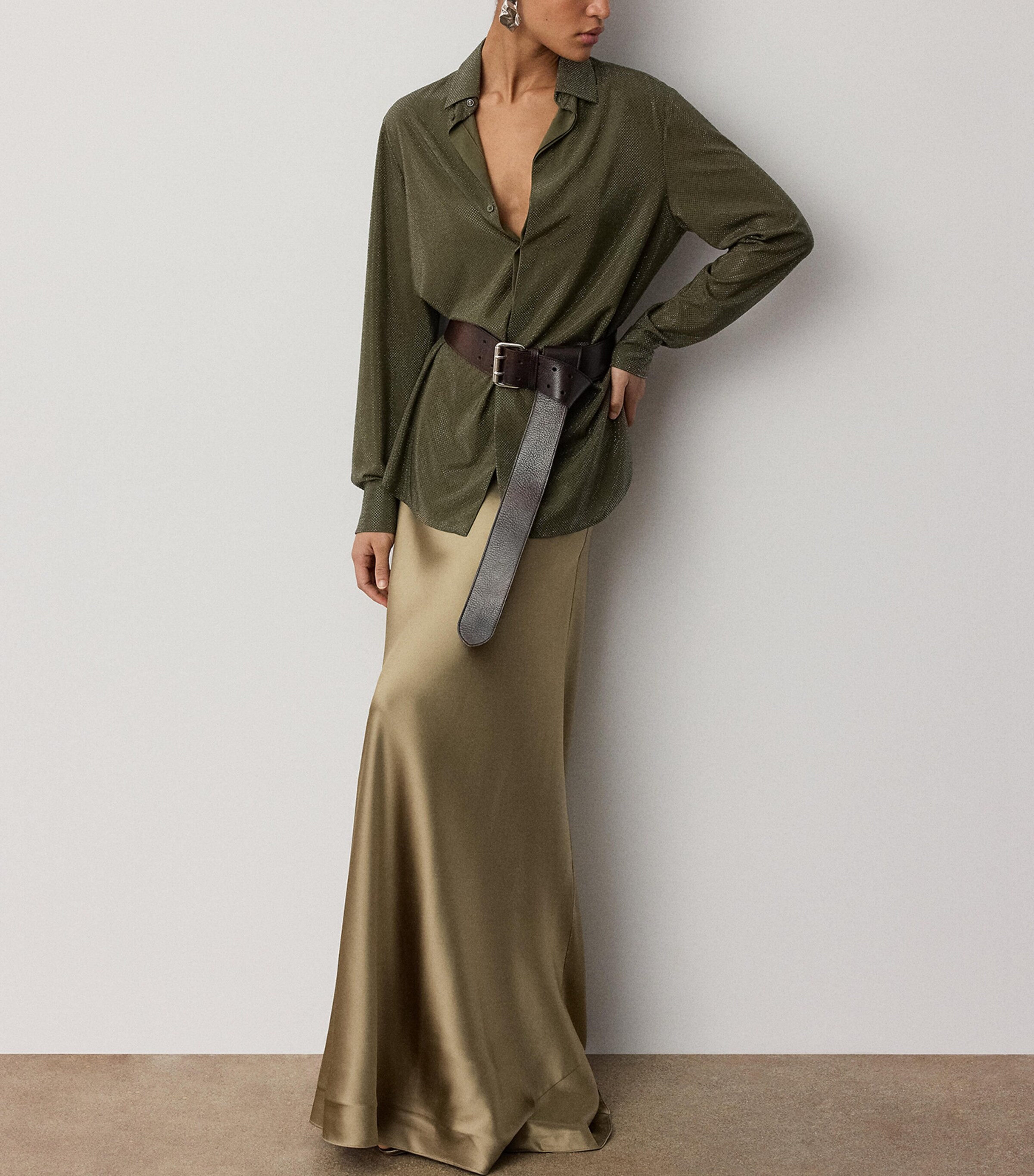 Ralph Lauren Collection Womens Silk Embellished Adrien Shirt Cypress Image 2
