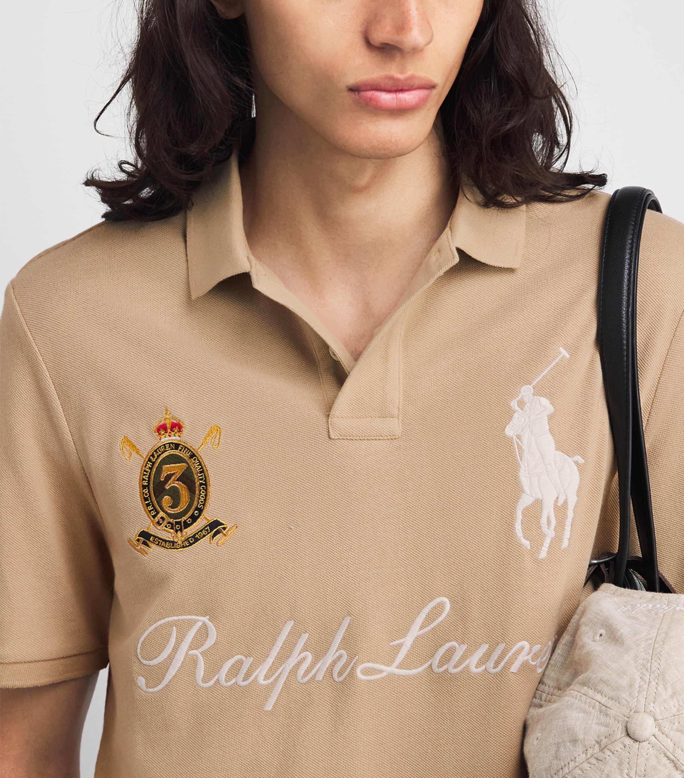 Polo Ralph Lauren Mens Mesh Signature Logo Polo Shirt Vintage Khaki Image 3