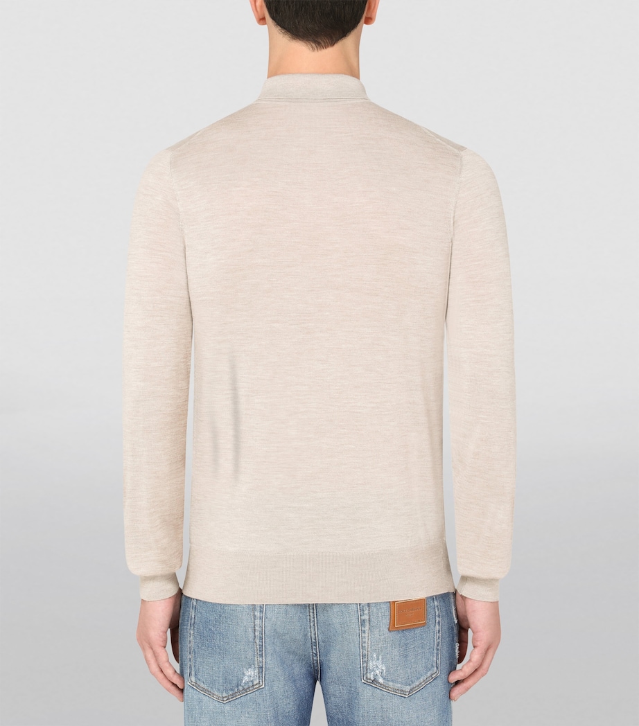 Dolce&Gabbana Mens Cashmere Polo-Style Sweater Beige Image 4