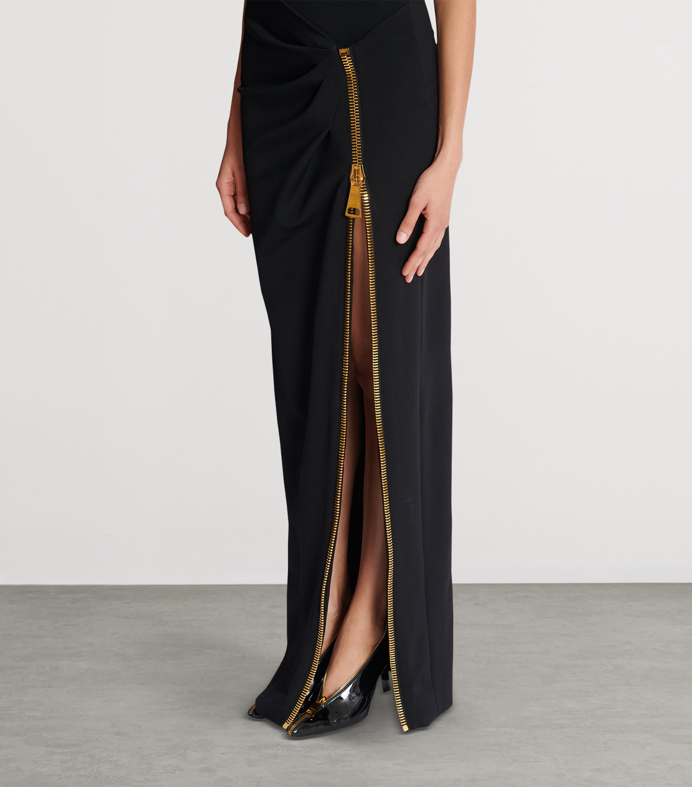Balmain Black Zip-Detail Split Maxi Dress | Harrods US