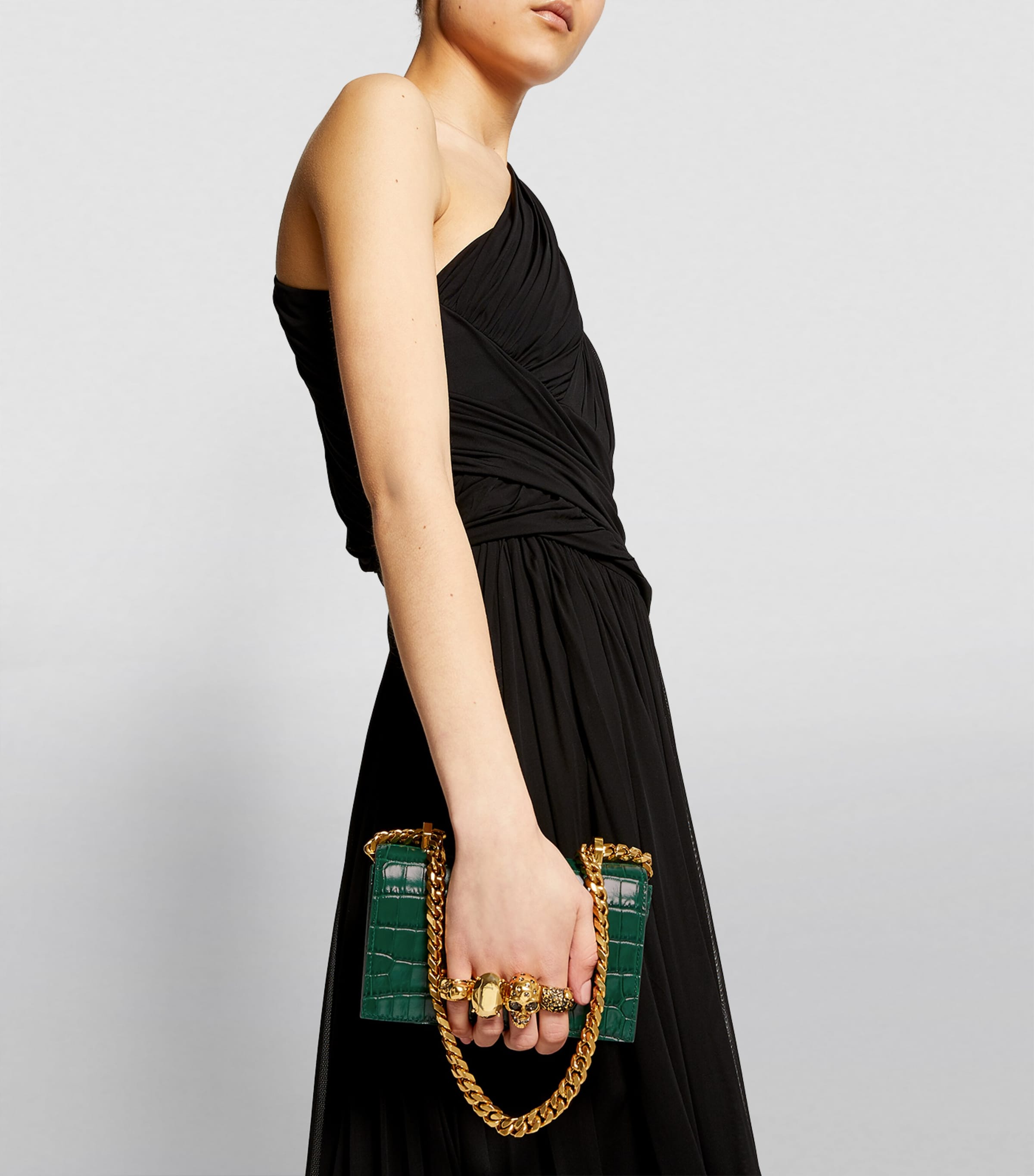 Small Croc-Embossed Leather Jewelled Satchel Bag 3120 Image 2