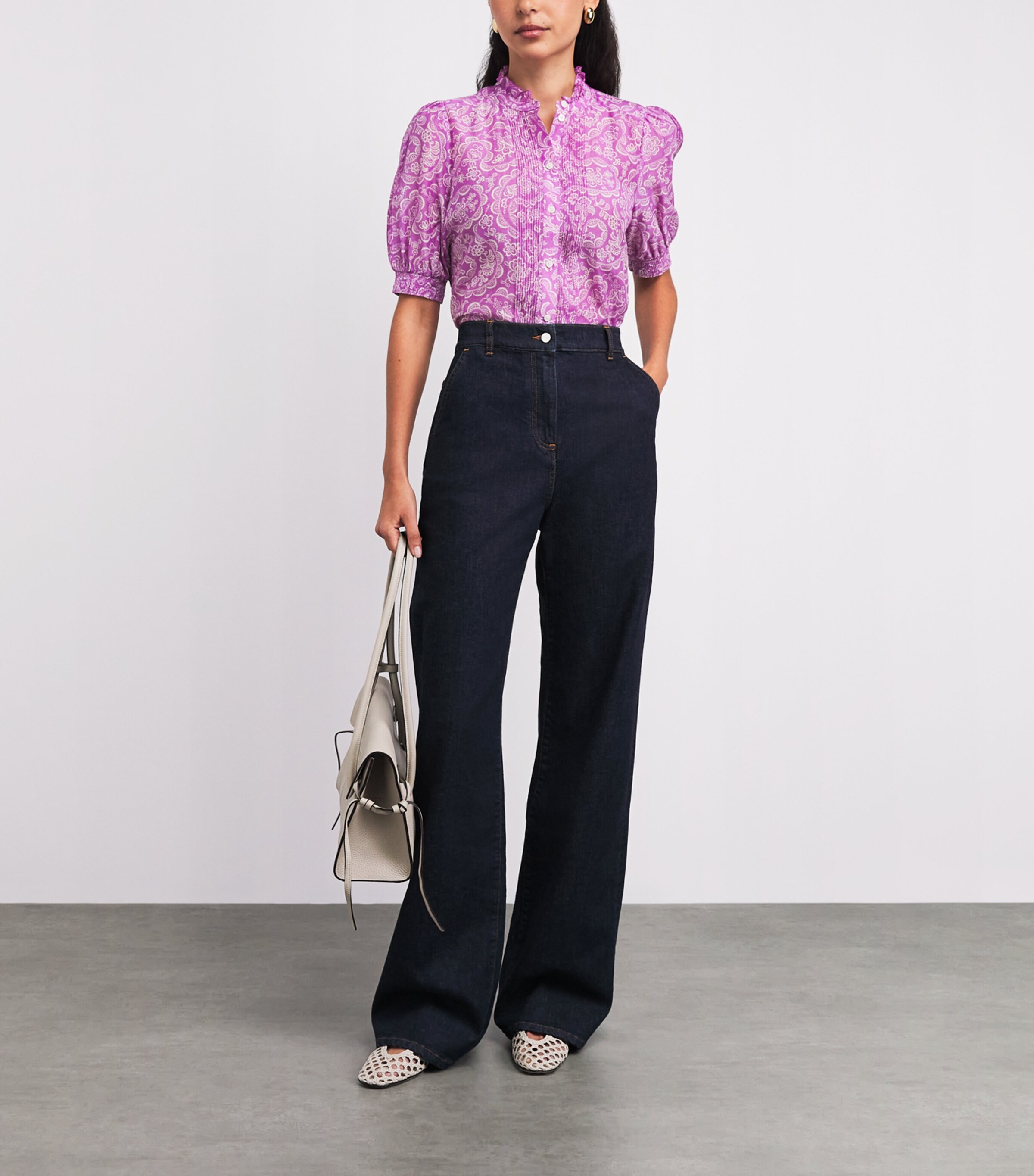 ME+EM Womens Cotton-Silk Printed Blouse Purple/light Cream Image 2