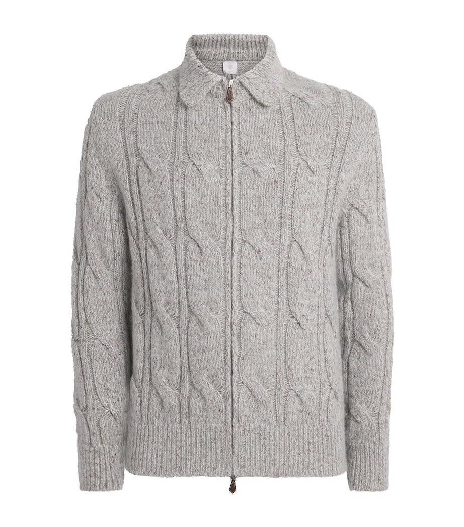 Eleventy Mens Wool-Blend Zip-Up Cardigan Grigio Chiaro Melang Image 1