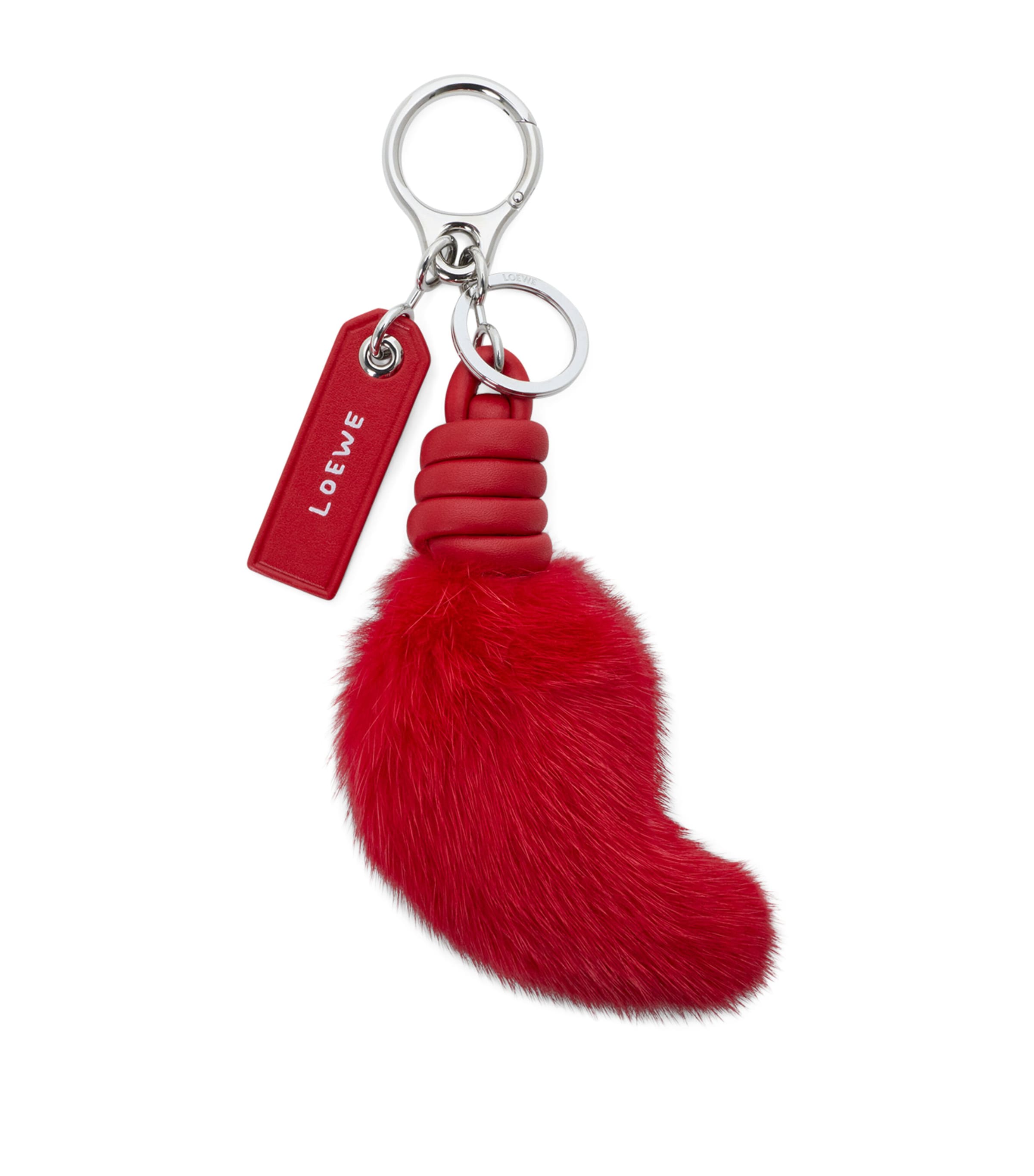 LOEWE Leather-Fur Lion Tail Key Charm Red