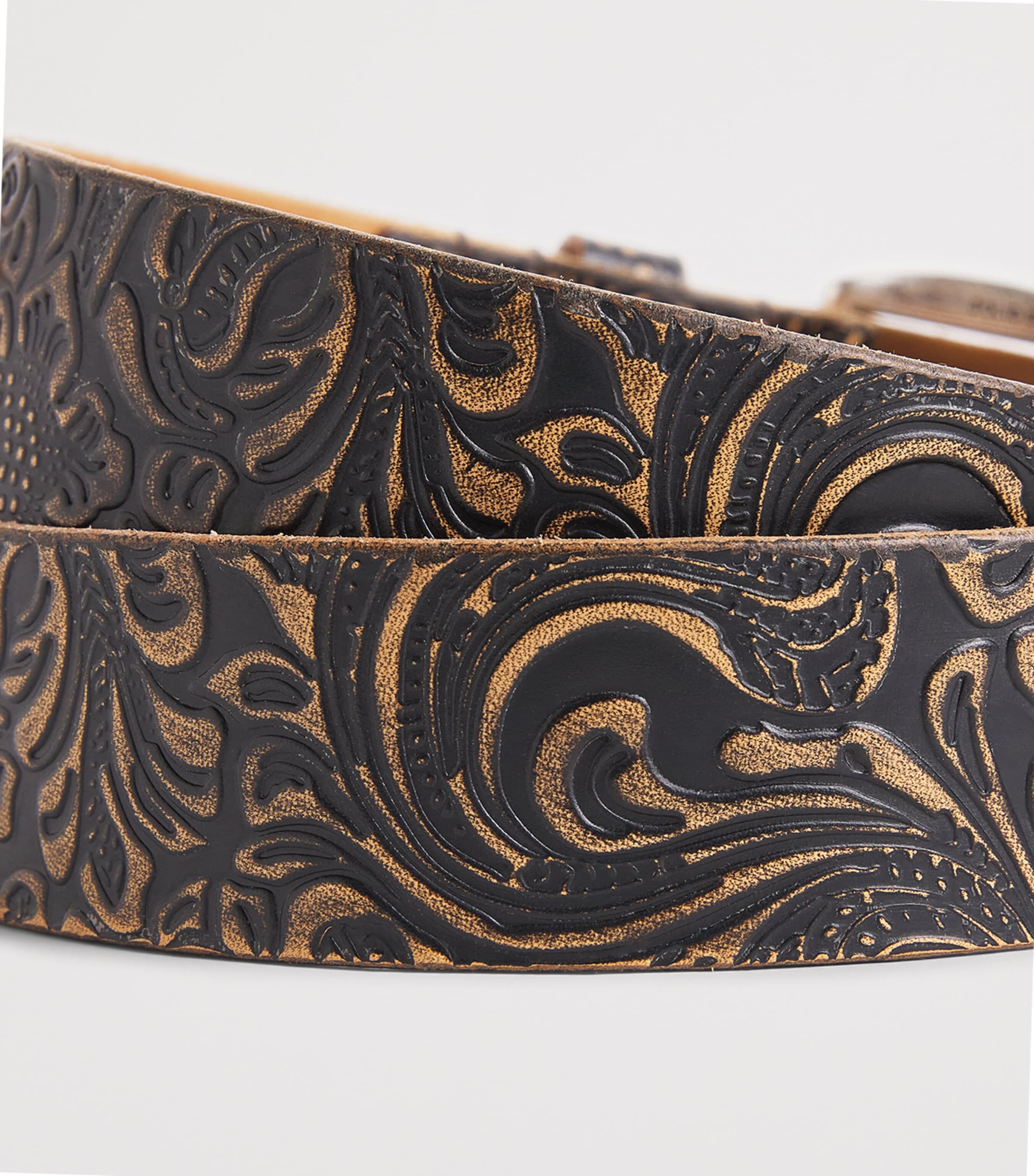 Our Legacy Black Leather Engraved Paisley Belt | Harrods ID