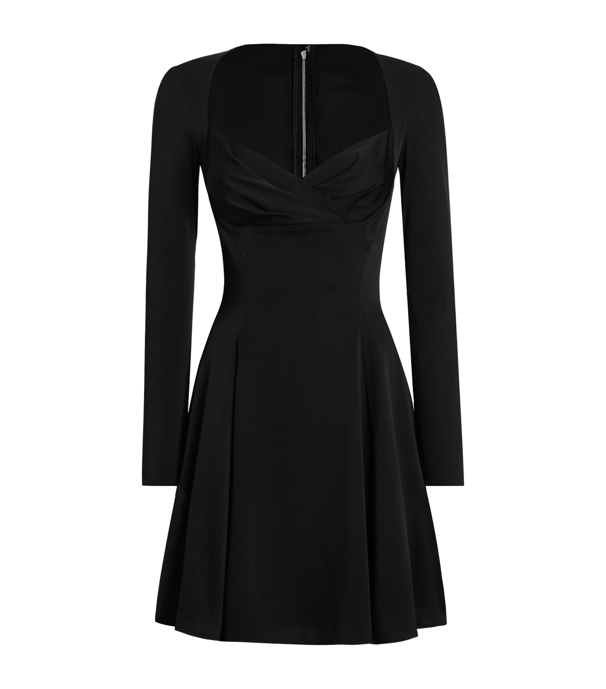 Silk-Blend V-Neck Mini Dress N0000-BLACK Image 1