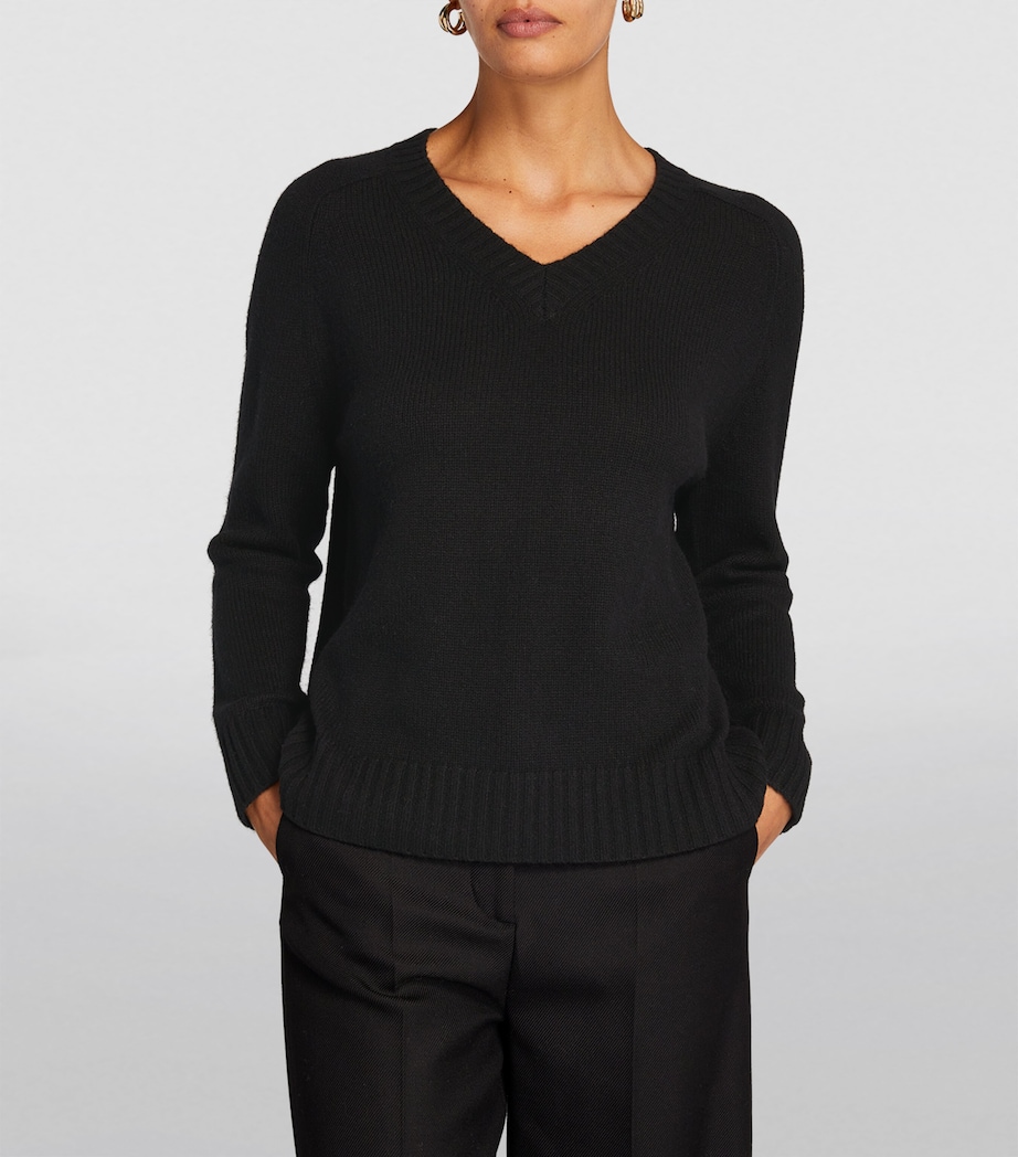 Open Cashmere V-Neck Sweater BLACK Image 3
