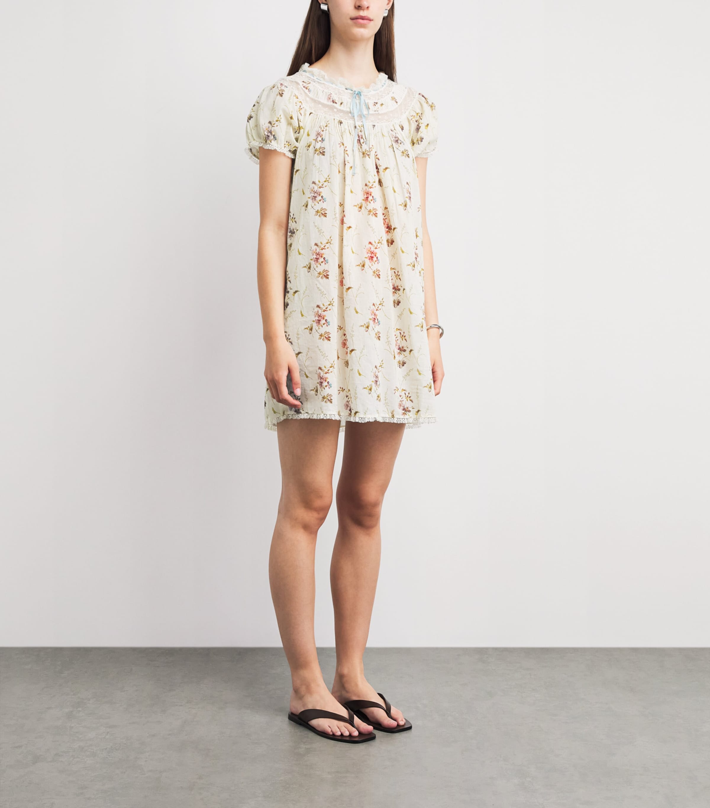 DÔEN Womens Organic Cotton Daphne Mini Dress Blanc Prairie Rose Image 4