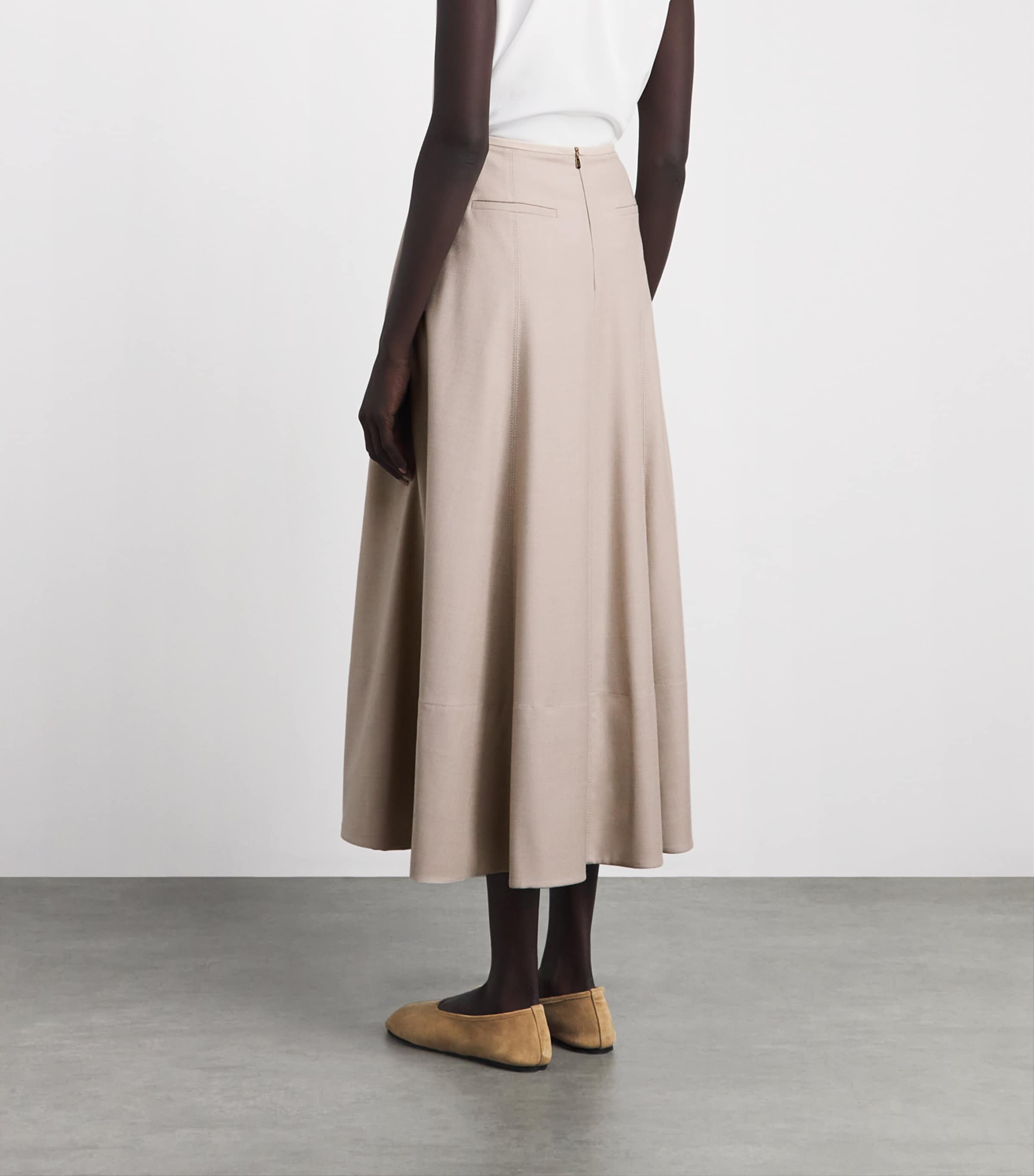 Agnona Womens Satin-Trim A-Line Midi Skirt Beige Canvas Image 5