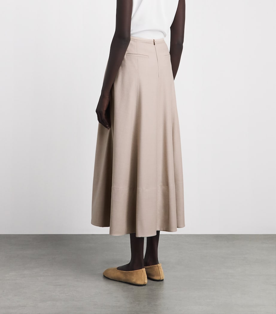 Agnona Womens Satin-Trim A-Line Midi Skirt Beige Canvas Image 5