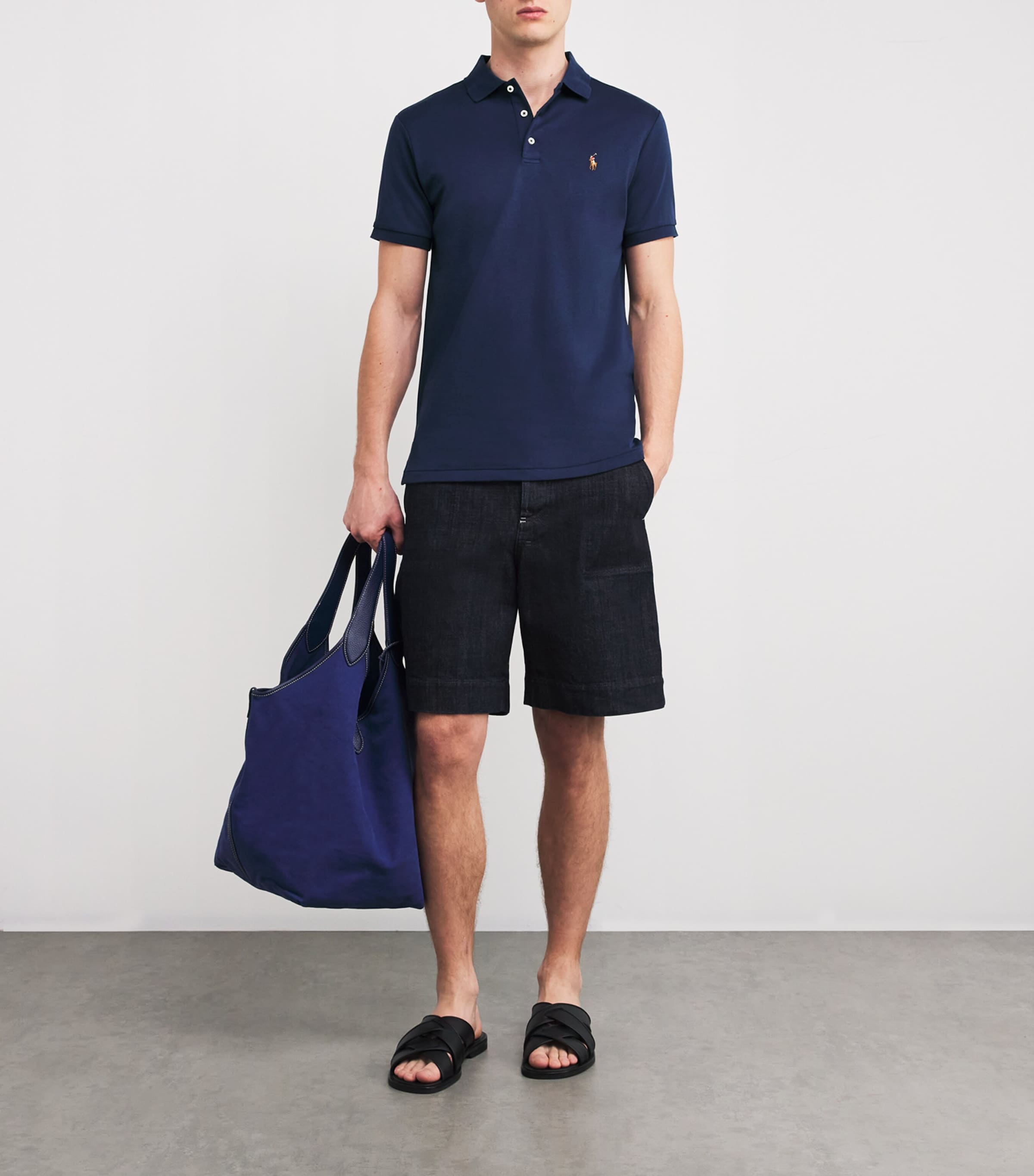 Polo Ralph Lauren Mens Cotton Custom Slim-Fit Polo Shirt French Navy Image 2