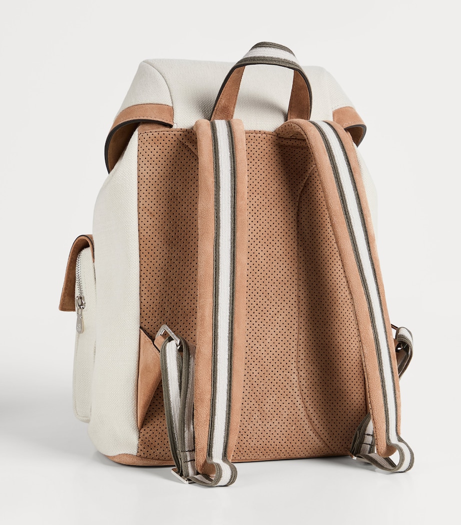 Brunello Cucinelli Kids Calfskin-Trim Cotton-Linen Backpack Image 2