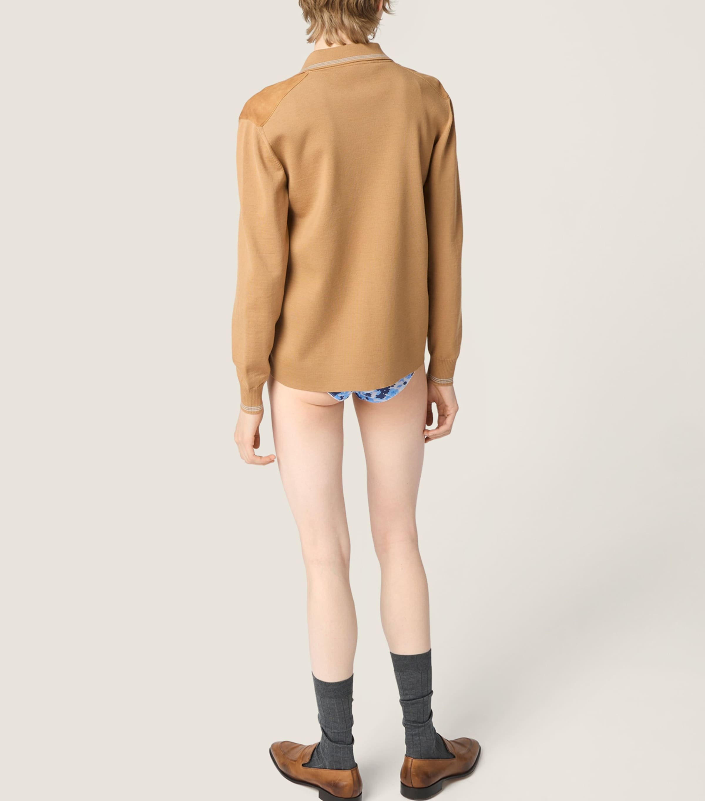 Miu Miu Womens Suede-Wool Logo Shirt Image 3