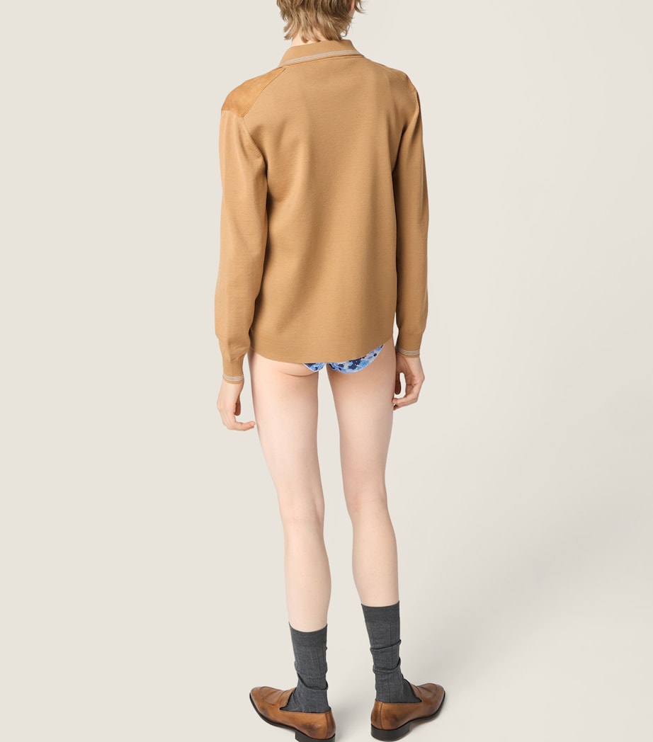 Miu Miu Womens Suede-Wool Logo Shirt Image 3
