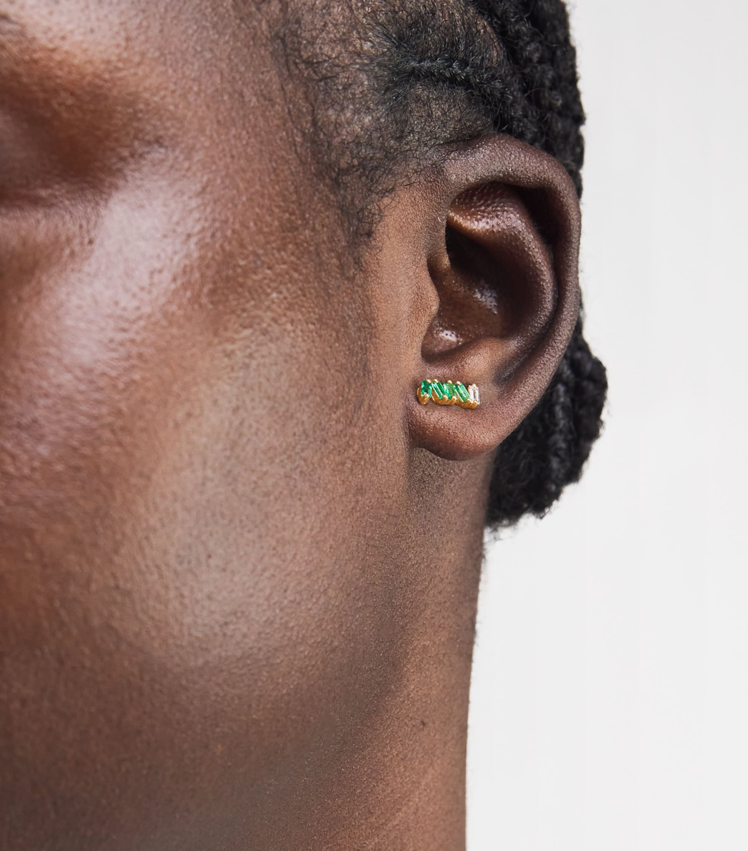 Yellow Gold, Diamond and Emerald Bold Stud Earrings 18K YG/EMER Image 2