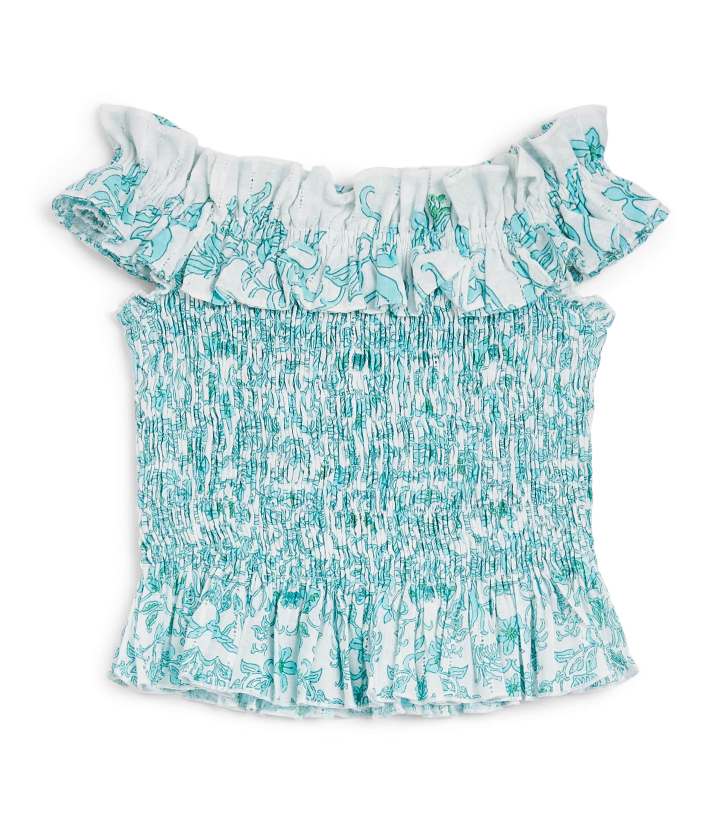 Poupette St Barth Kids Cotton-Blend Alitza Top (4-12 Years) Aqua Tiare Image 1