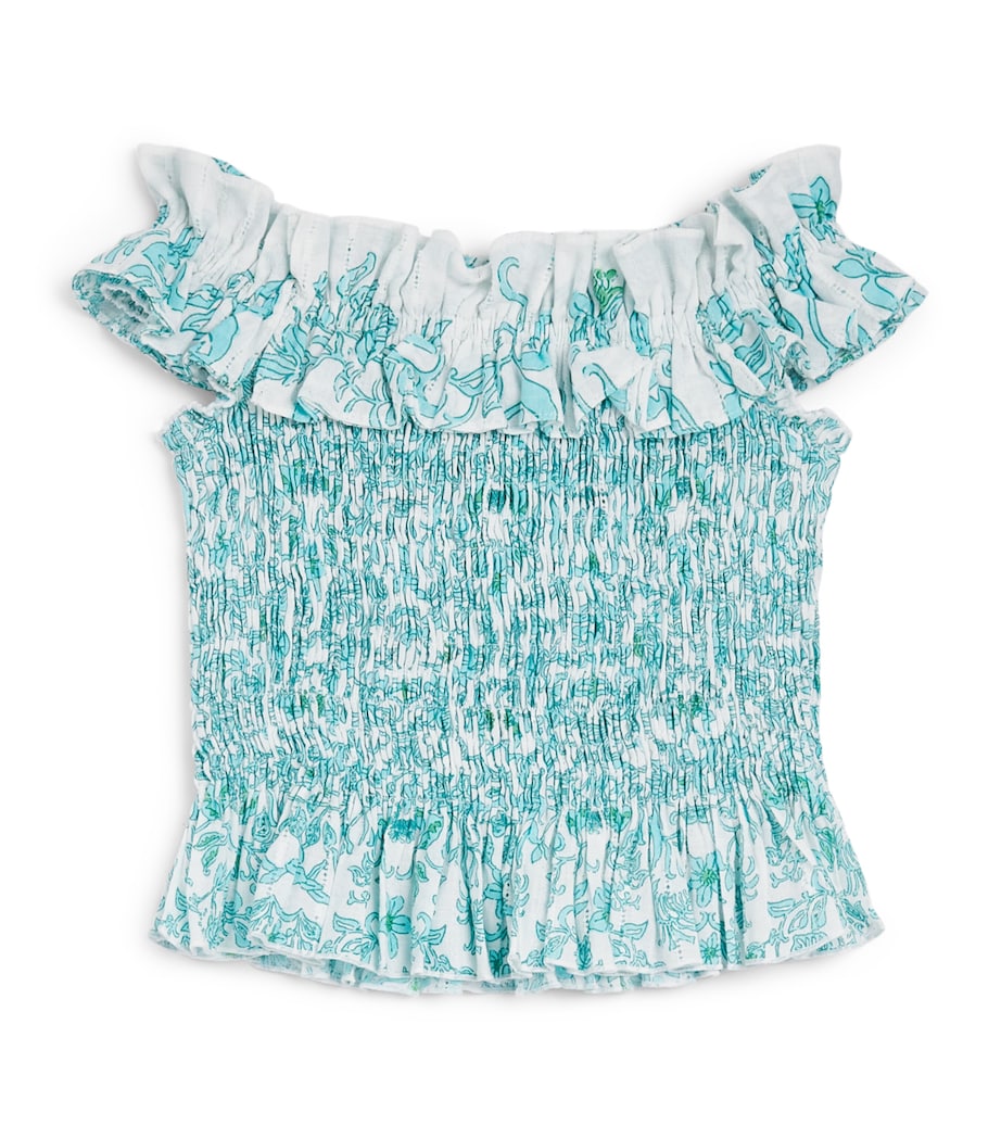 Poupette St Barth Kids Cotton-Blend Alitza Top (4-12 Years) Aqua Tiare Image 1