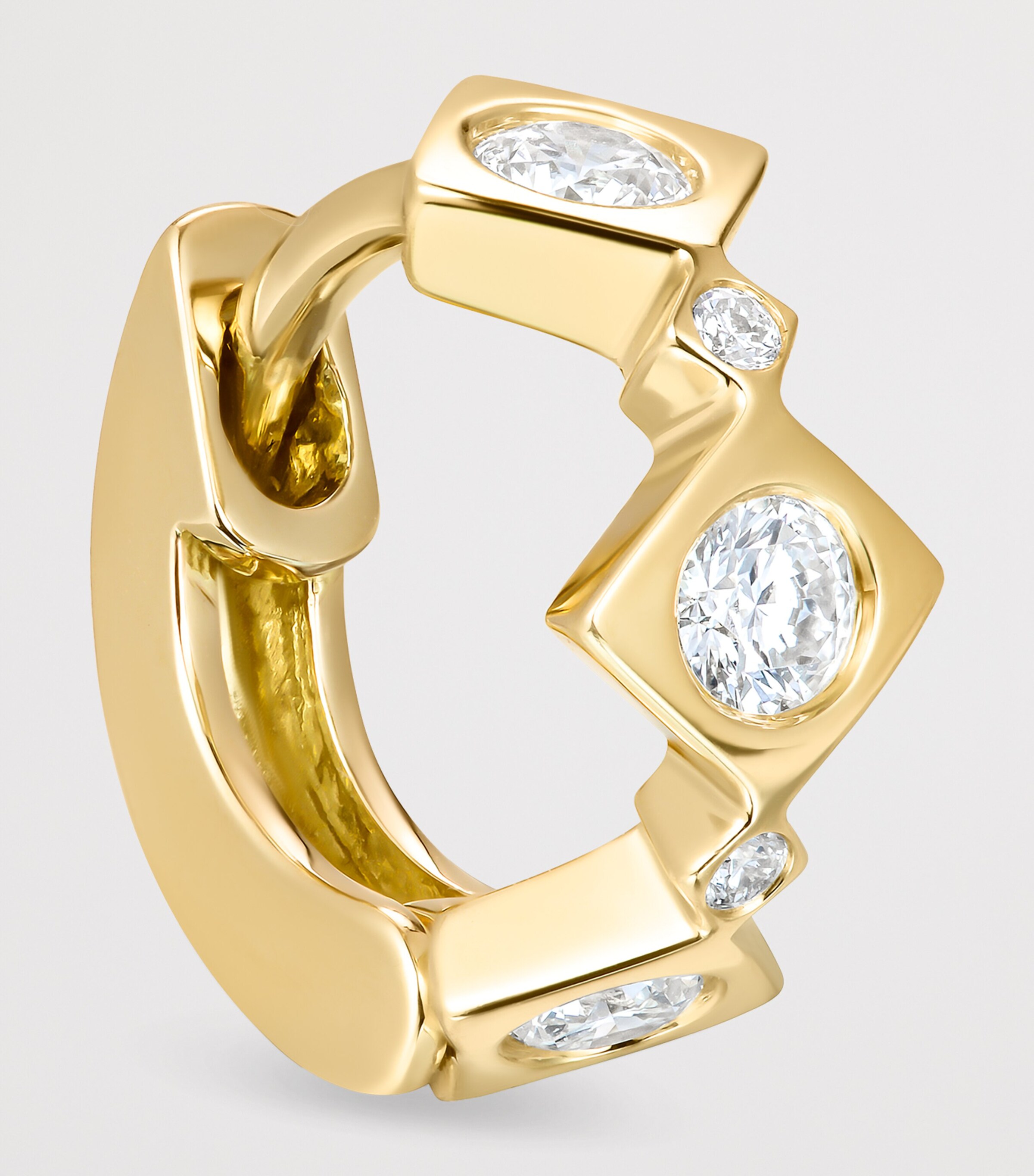 David Morris Yellow Gold and Diamond Triolette Square Single Hoop Earring Clear Image 3