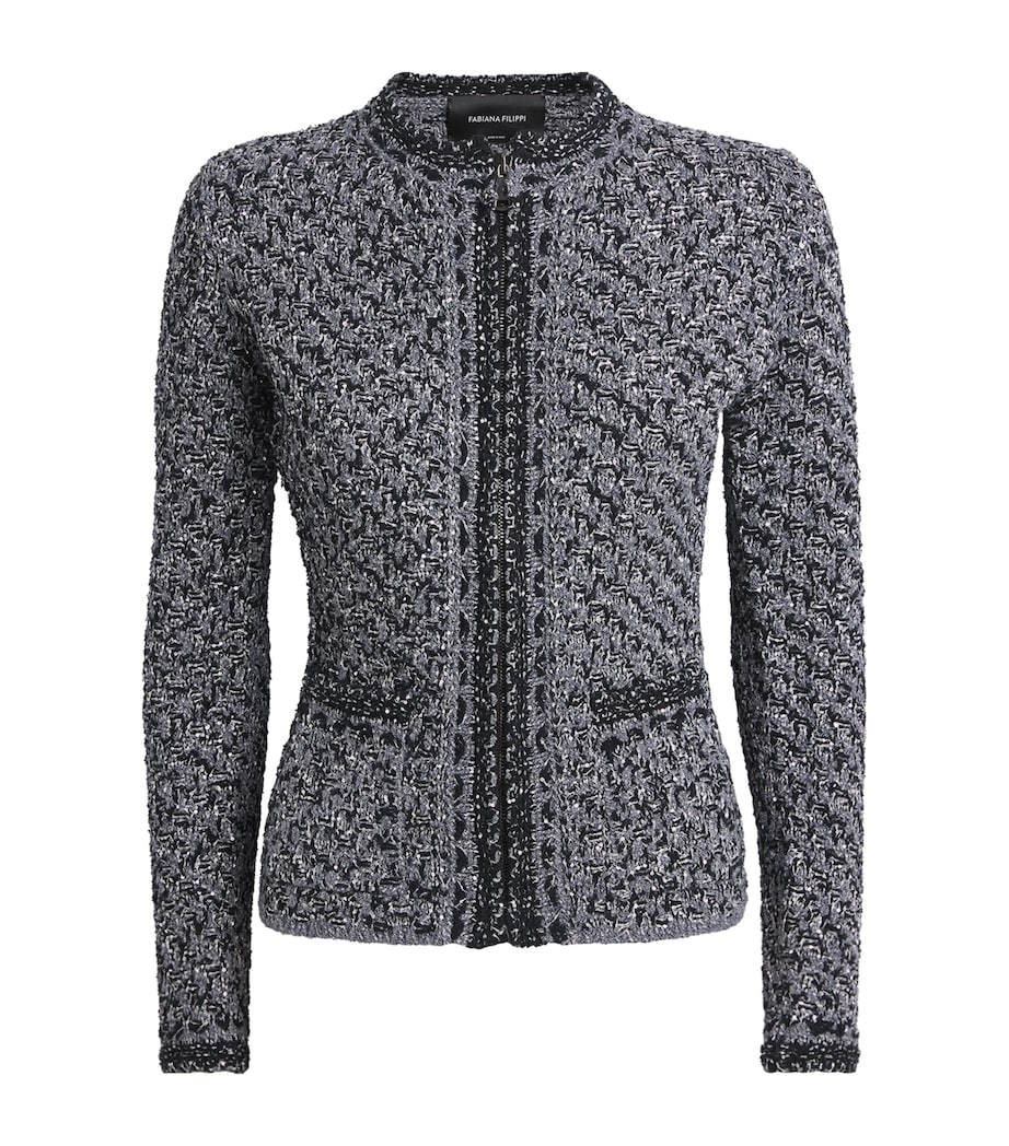 Fabiana Filippi Womens Embellished Tweed Zip-Up Cardigan Blu Notte Image 1