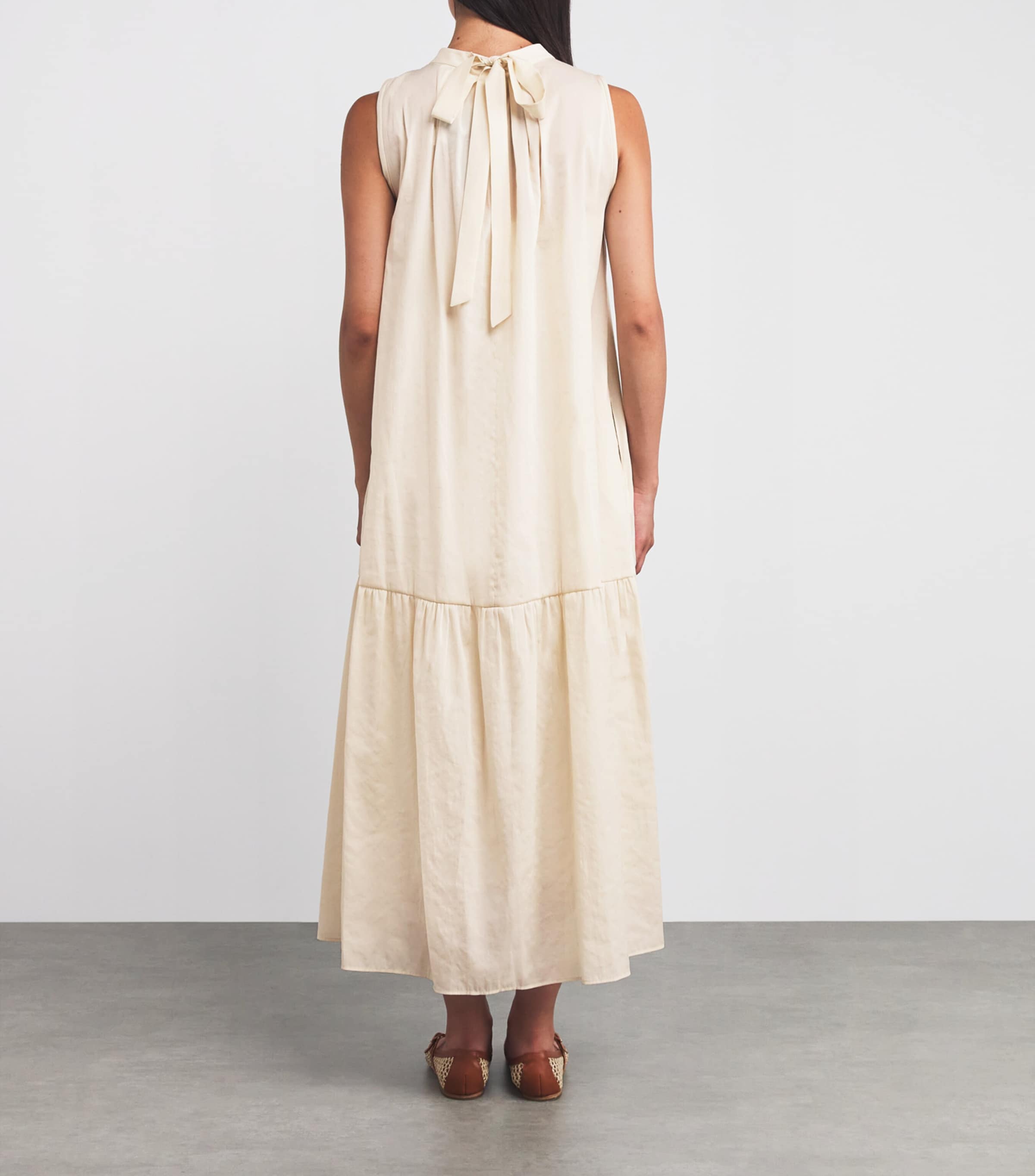 Canvas Pleat-Neck Maxi Dress SAND Image 3