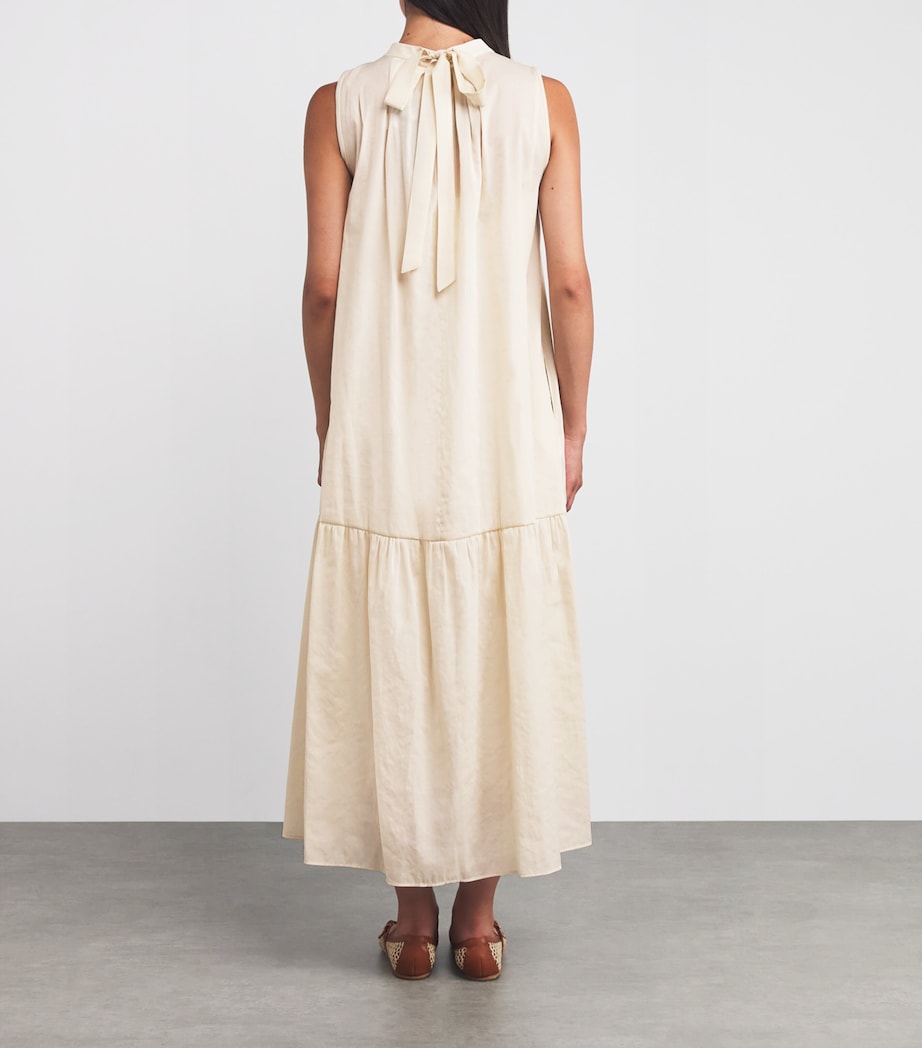 Canvas Pleat-Neck Maxi Dress SAND Image 3