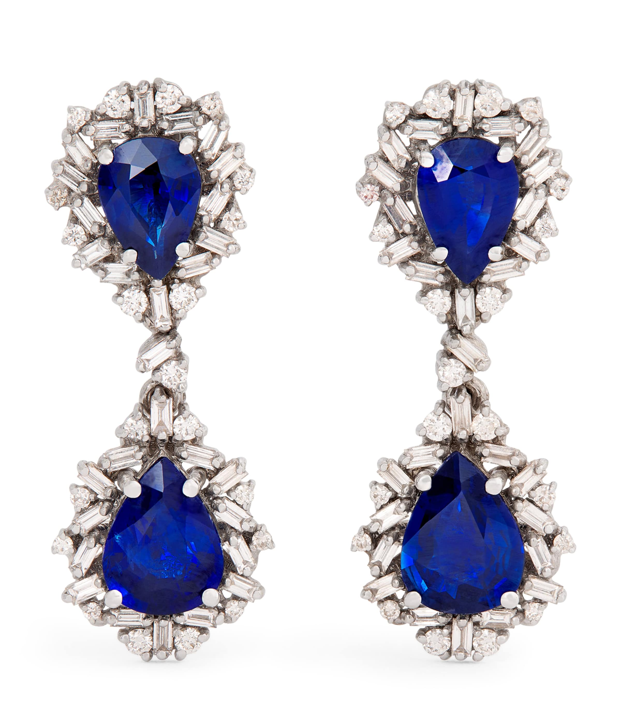 Suzanne Kalan White Gold, Sapphire And Diamond One Of A Kind Doublet Drop Earrings In White