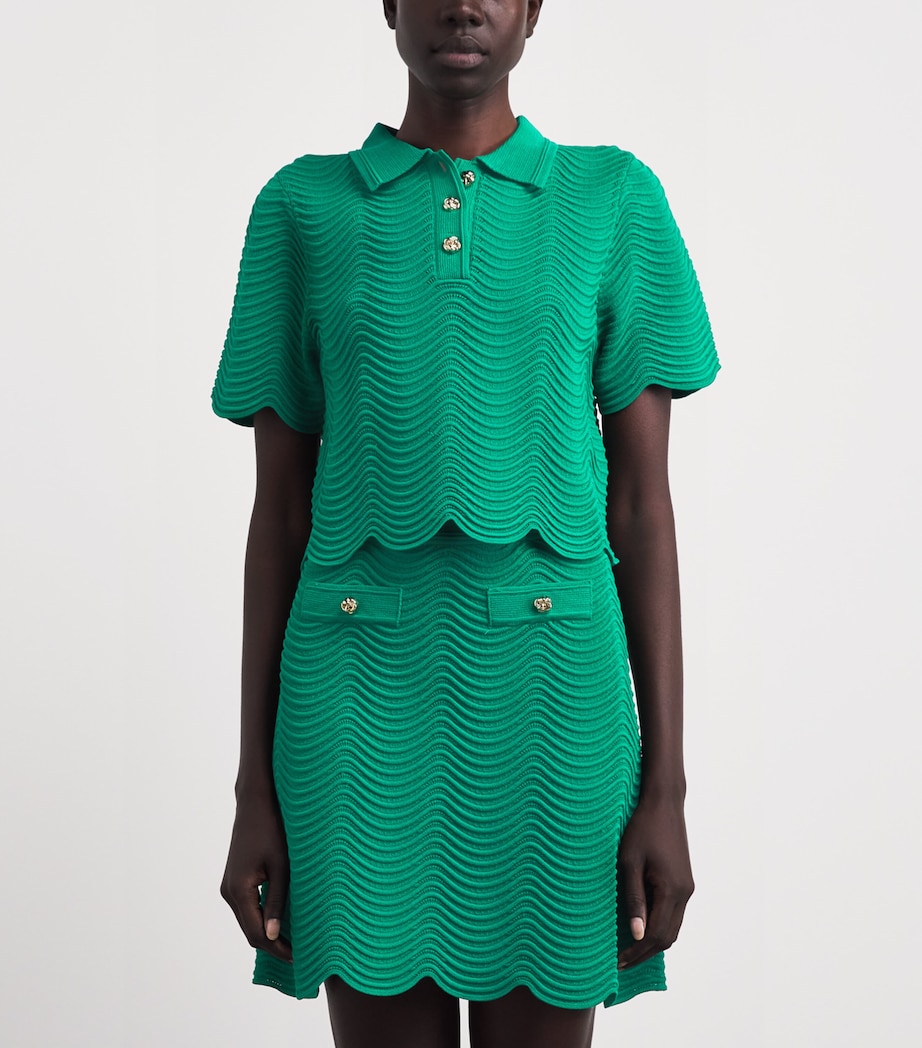 Sandro Paris Womens Scalloped Polo Sweater Emeuraude Green Image 4