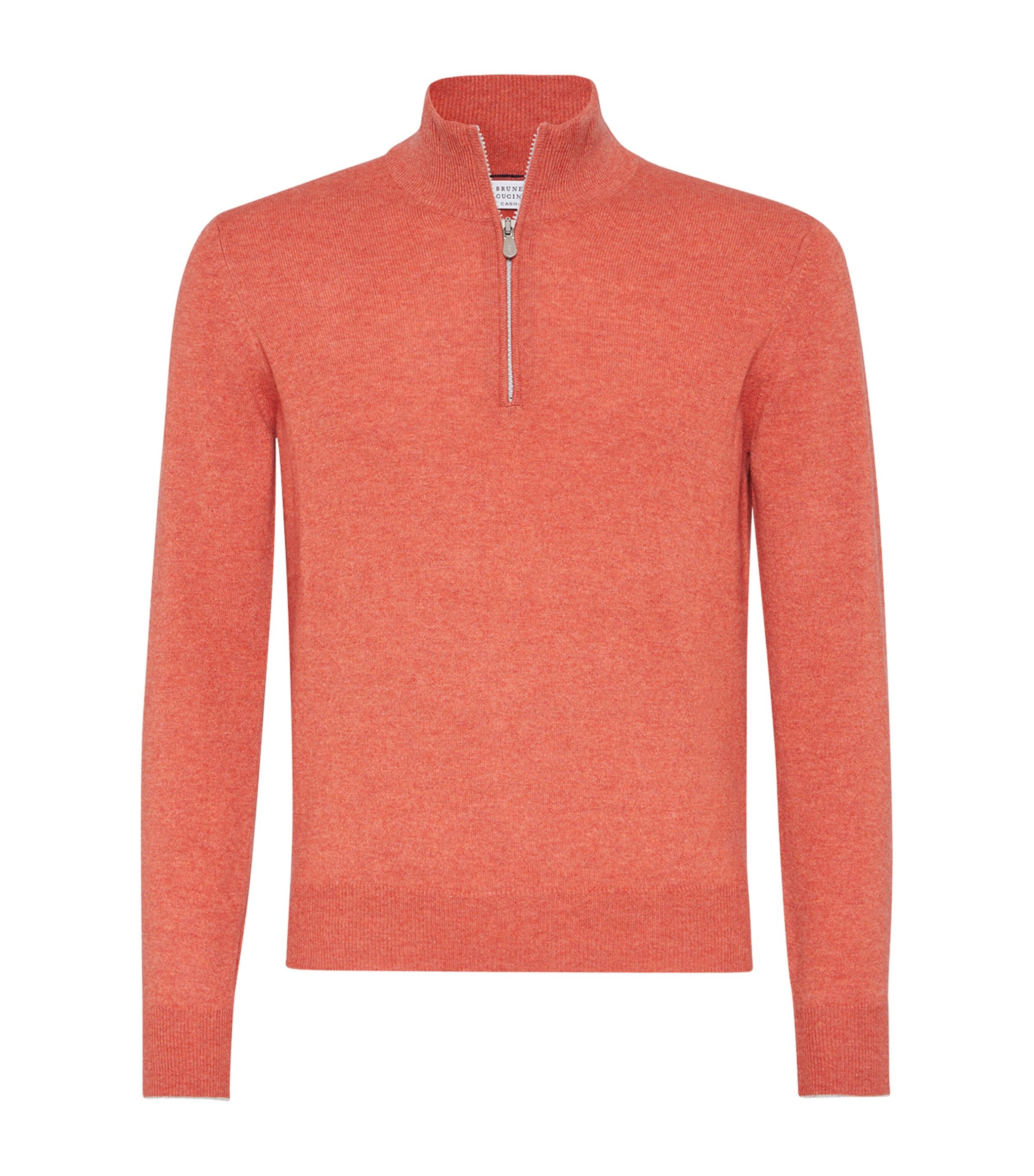 Brunello Cucinelli Cashmere Sweater With Half Zip In Orange