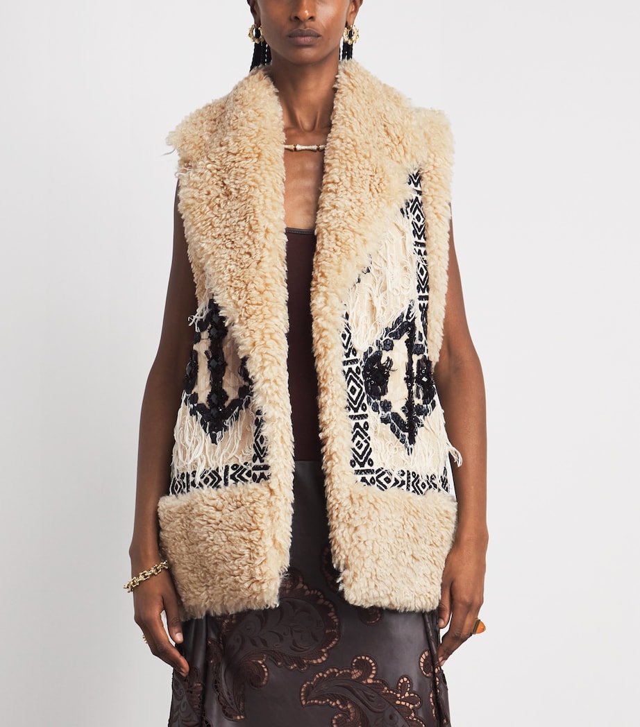 Johanna Ortiz Womens Embroidered Salty Air Gilet Ecru/black Image 4