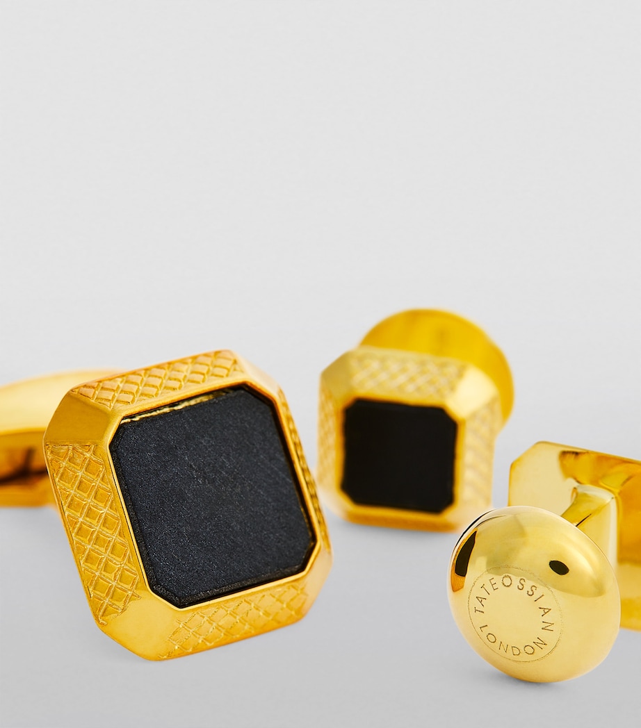 Gold-Plated and Onyx Cufflinks and Studs Set GOLD/ BLACK Image 6