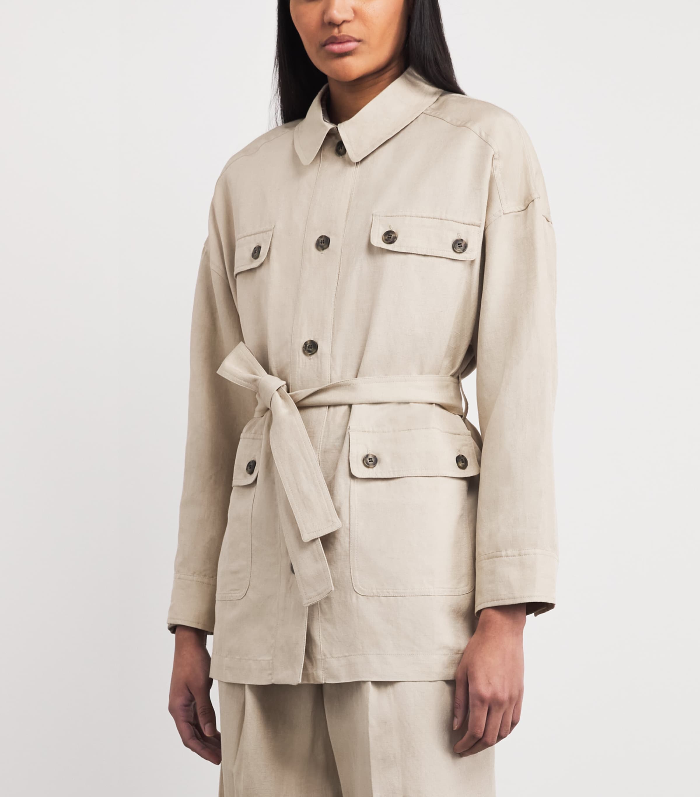 Yves Salomon Womens Silk-Linen Safari Jacket Image 4