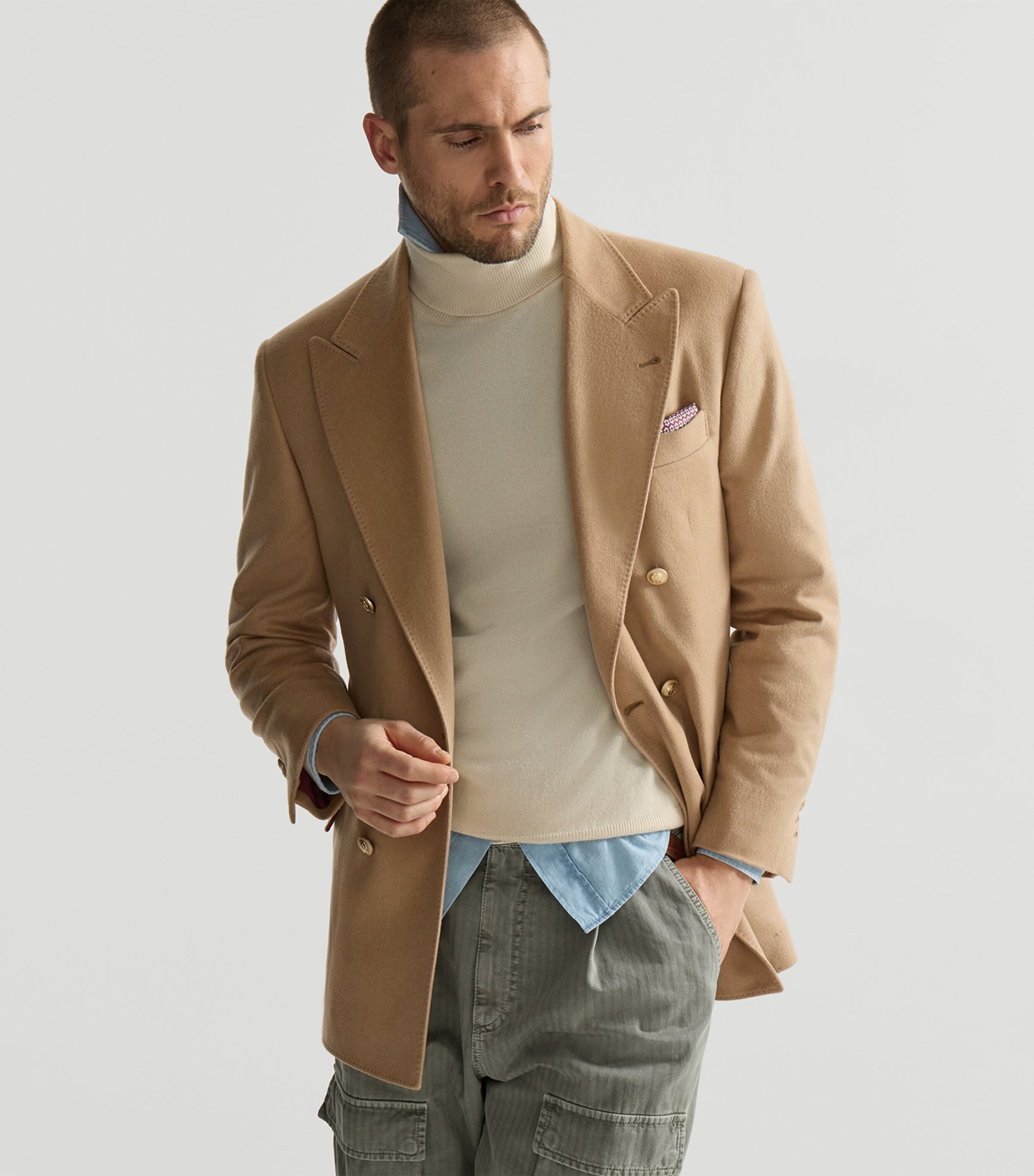 Brunello Cucinelli Mens Camel One-and-a-Half Breasted Blazer Image 4
