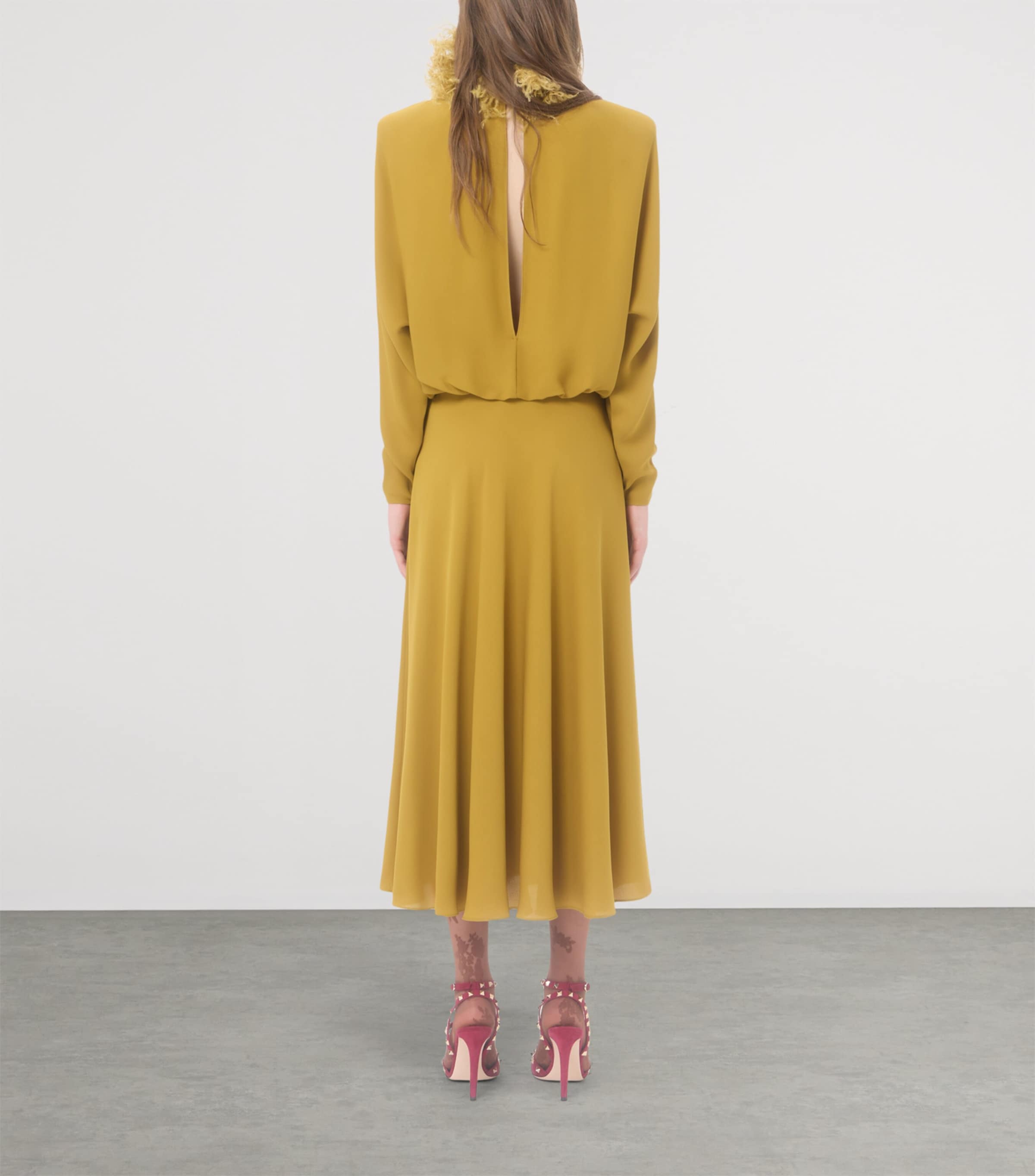 Valentino Womens Silk Feather-Trim Midi Dress Image 5