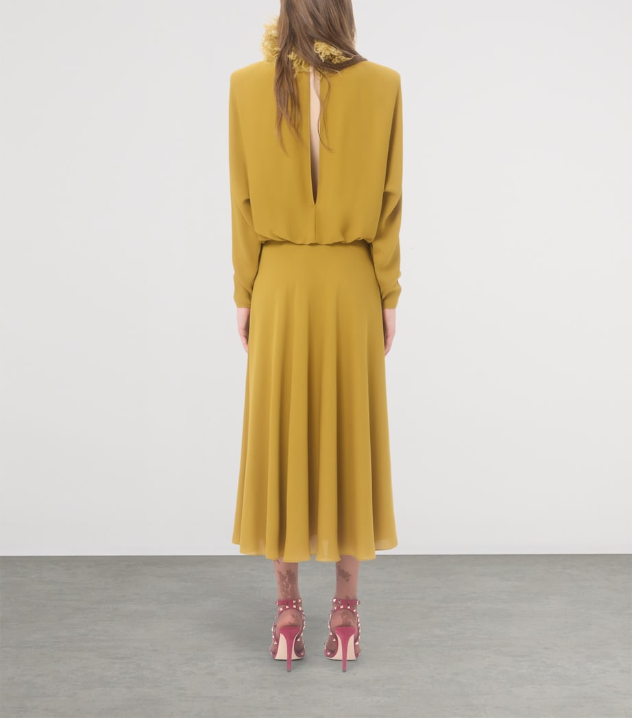 Valentino Womens Silk Feather-Trim Midi Dress Image 5