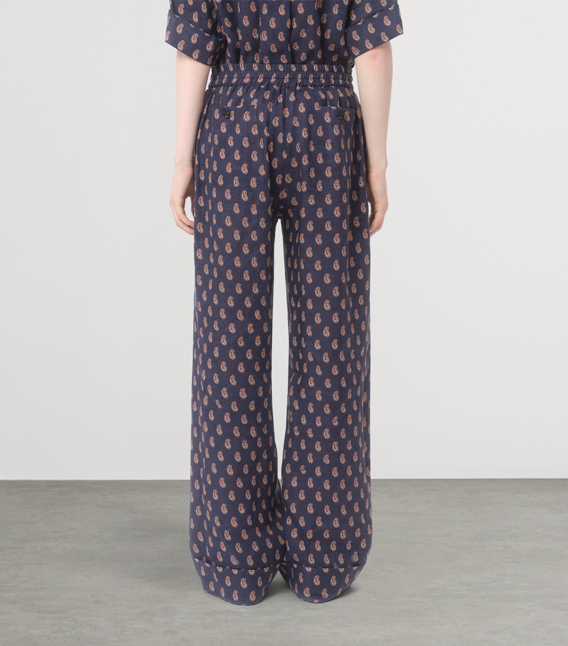 Linen Paisley Straight Trousers CLL Image 4