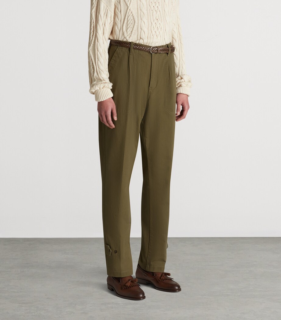 Cotton Micro-Herringbone Single-Pleat Tapered Chinos 312OLIVE Image 3